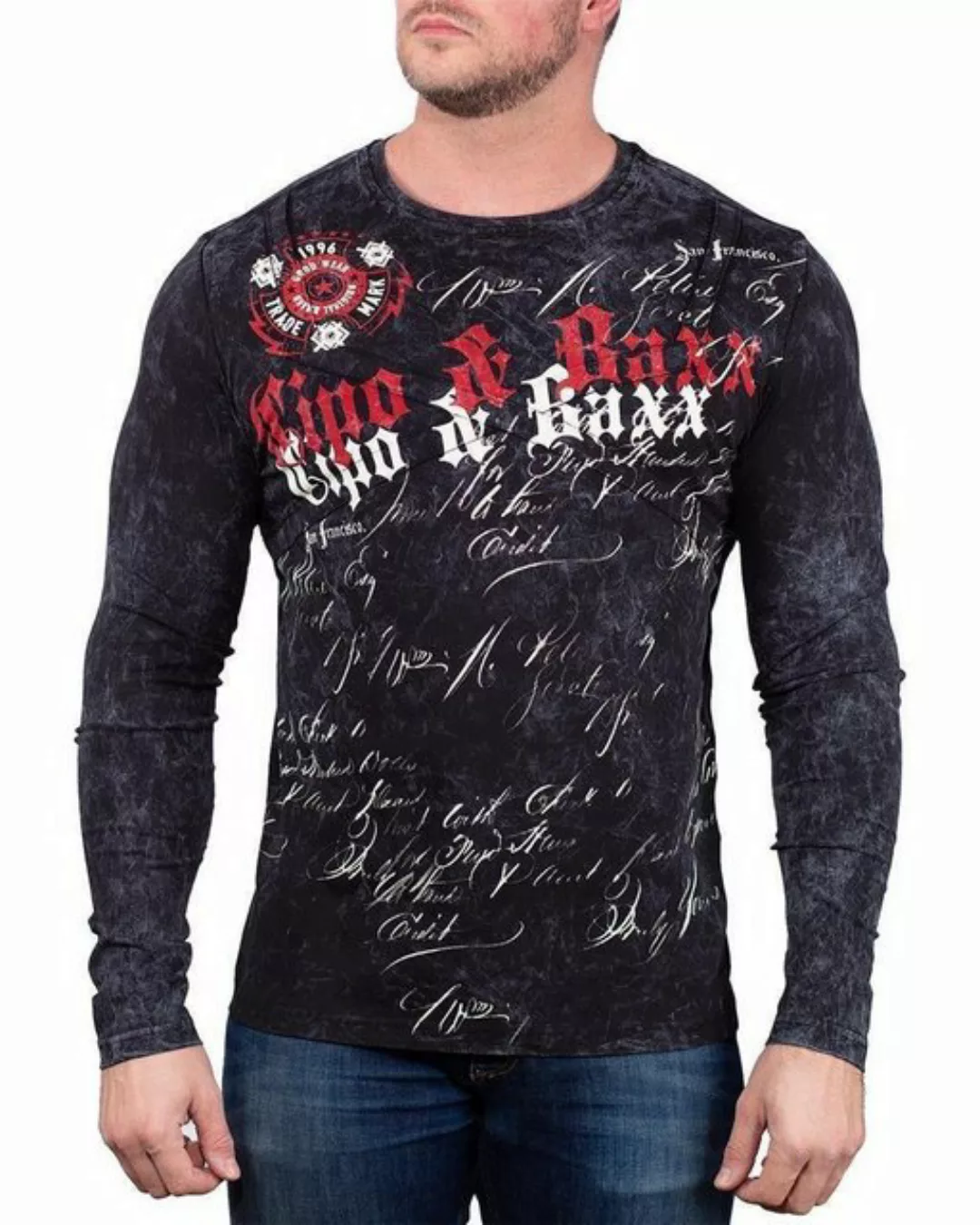 Cipo & Baxx Sweatshirt Herren Longsleeve BA-CL489 (1-tlg) Markenschriftzug günstig online kaufen