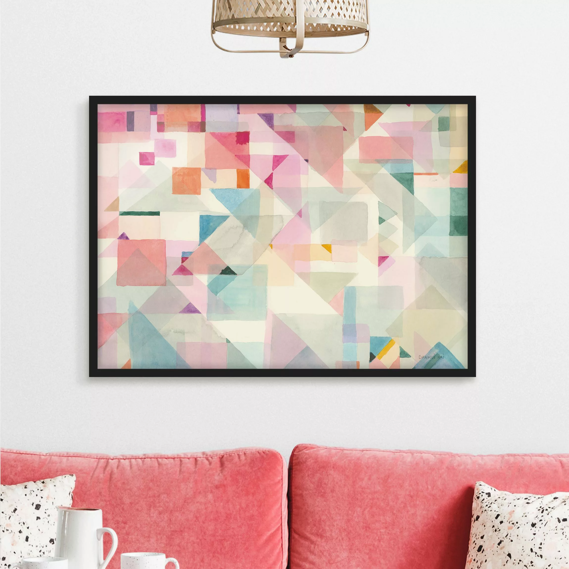 Bild mit Rahmen Pastellfarbene Dreiecke günstig online kaufen