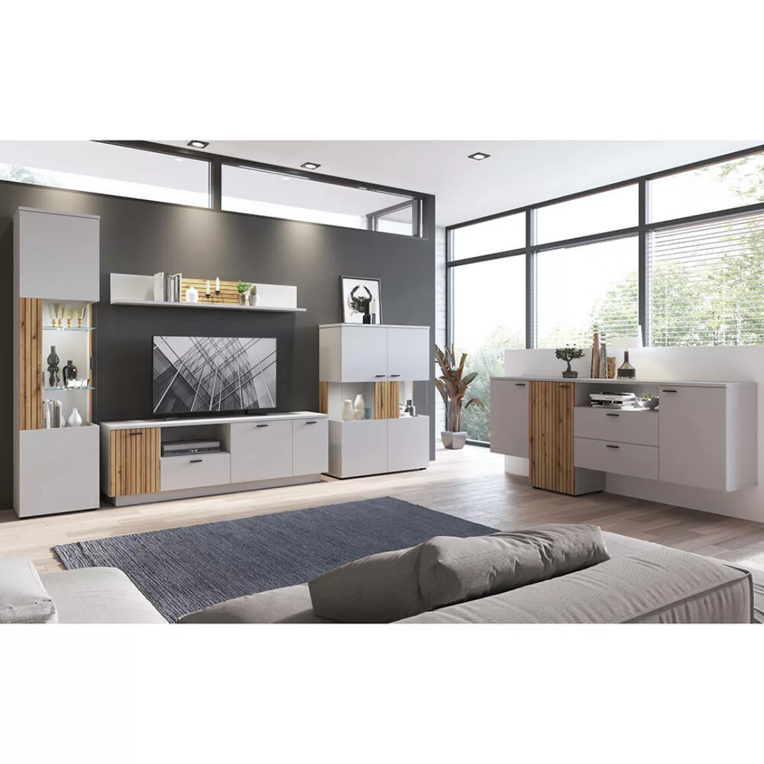 Wohnzimmer Set grau mit Eiche ASHBURTON-129 modern 5-teilig günstig online kaufen