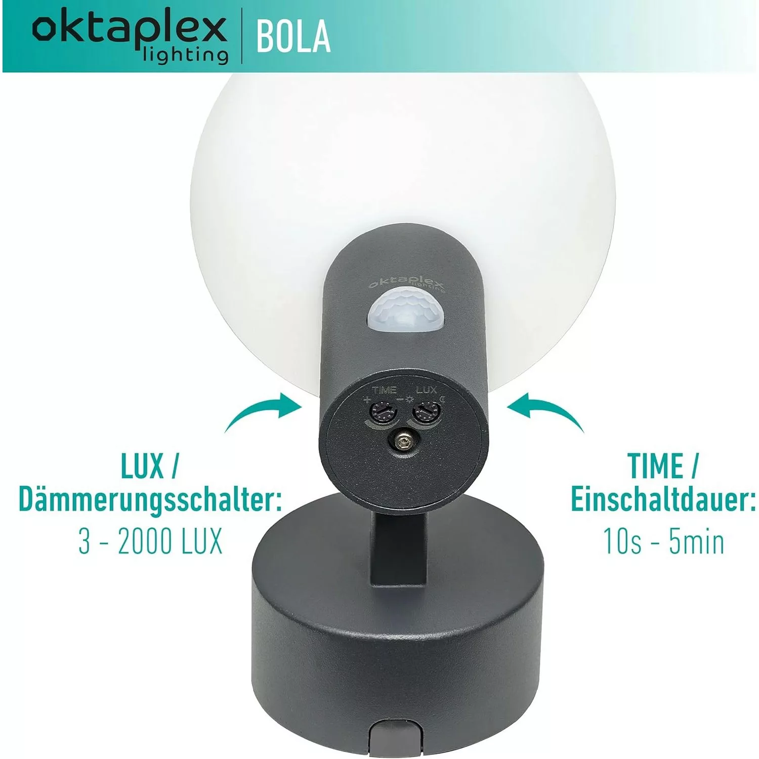 Oktaplex Alu Außenleuchte mit Sensor Bola IP65 360° 1600lm Warmweiß 15,7W A günstig online kaufen