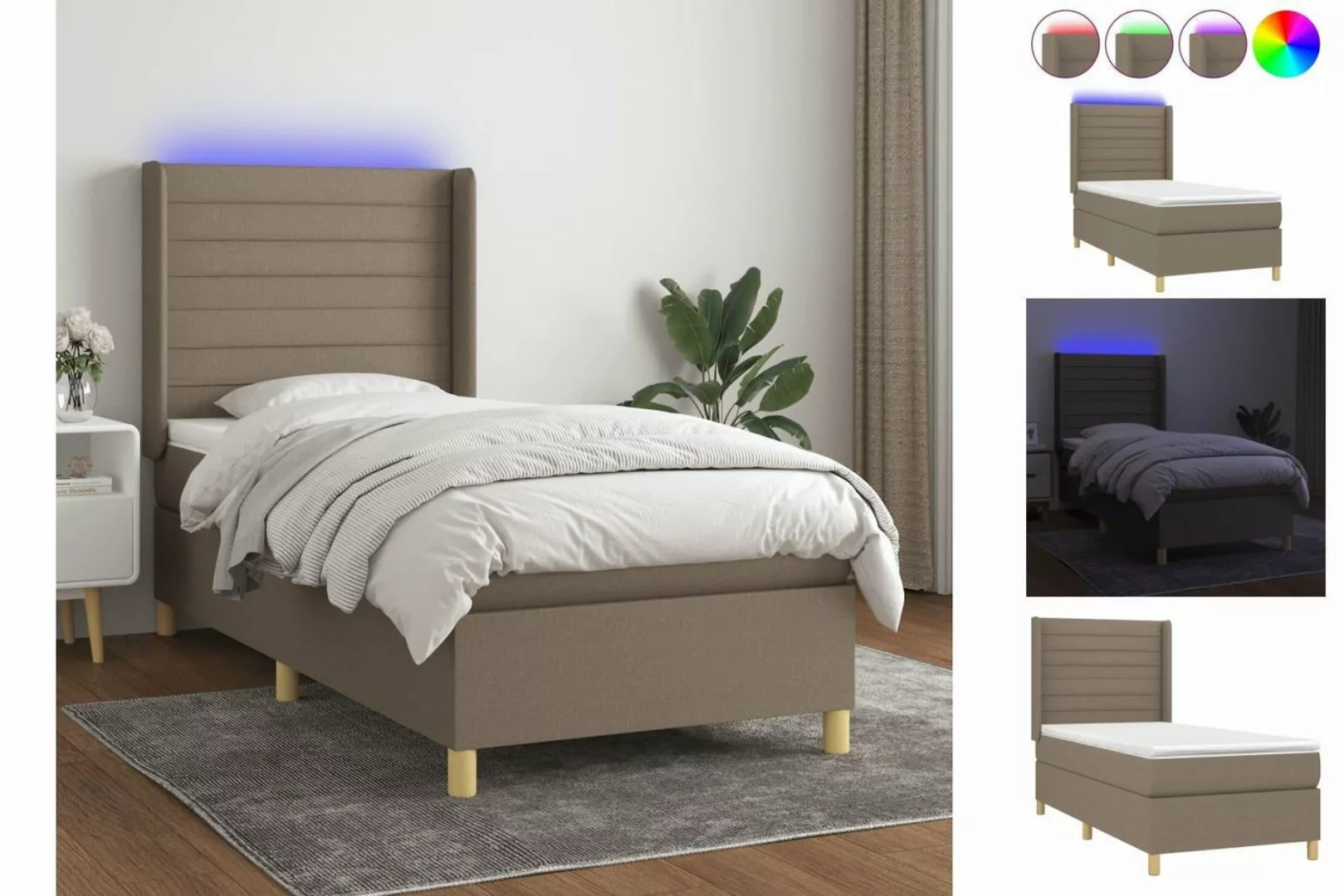 vidaXL Boxspringbett Boxspringbett mit Matratze LED Taupe 80x200 cm Stoff B günstig online kaufen