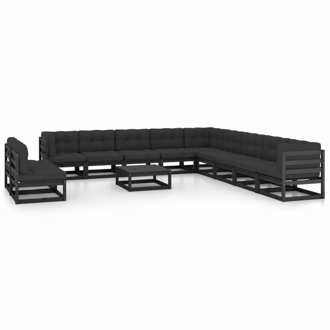 12-tlg. Garten-lounge-set Mit Kissen Schwarz Kiefer Massivholz günstig online kaufen