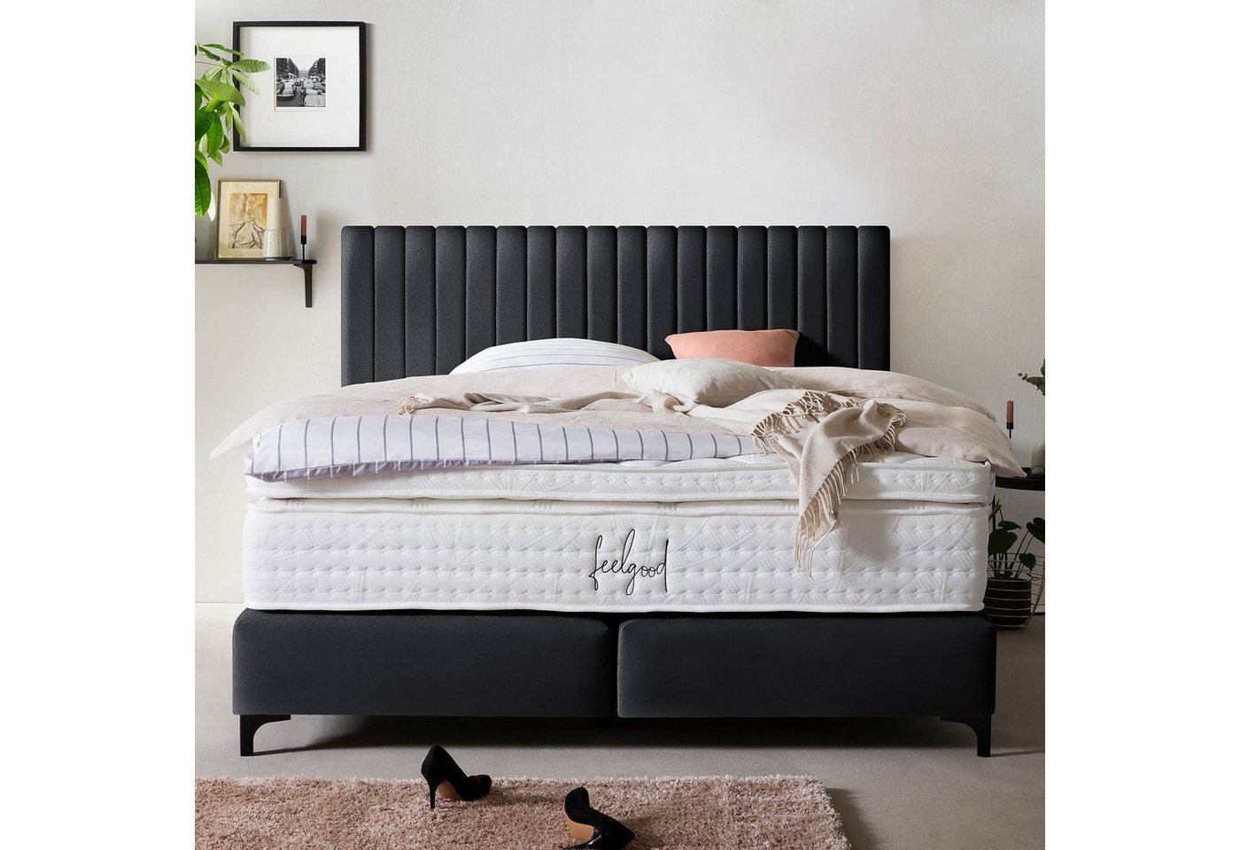 BettCo Boxspringbett Paris (in Schwarz Samt), Pfeifensteppung, Topper optio günstig online kaufen