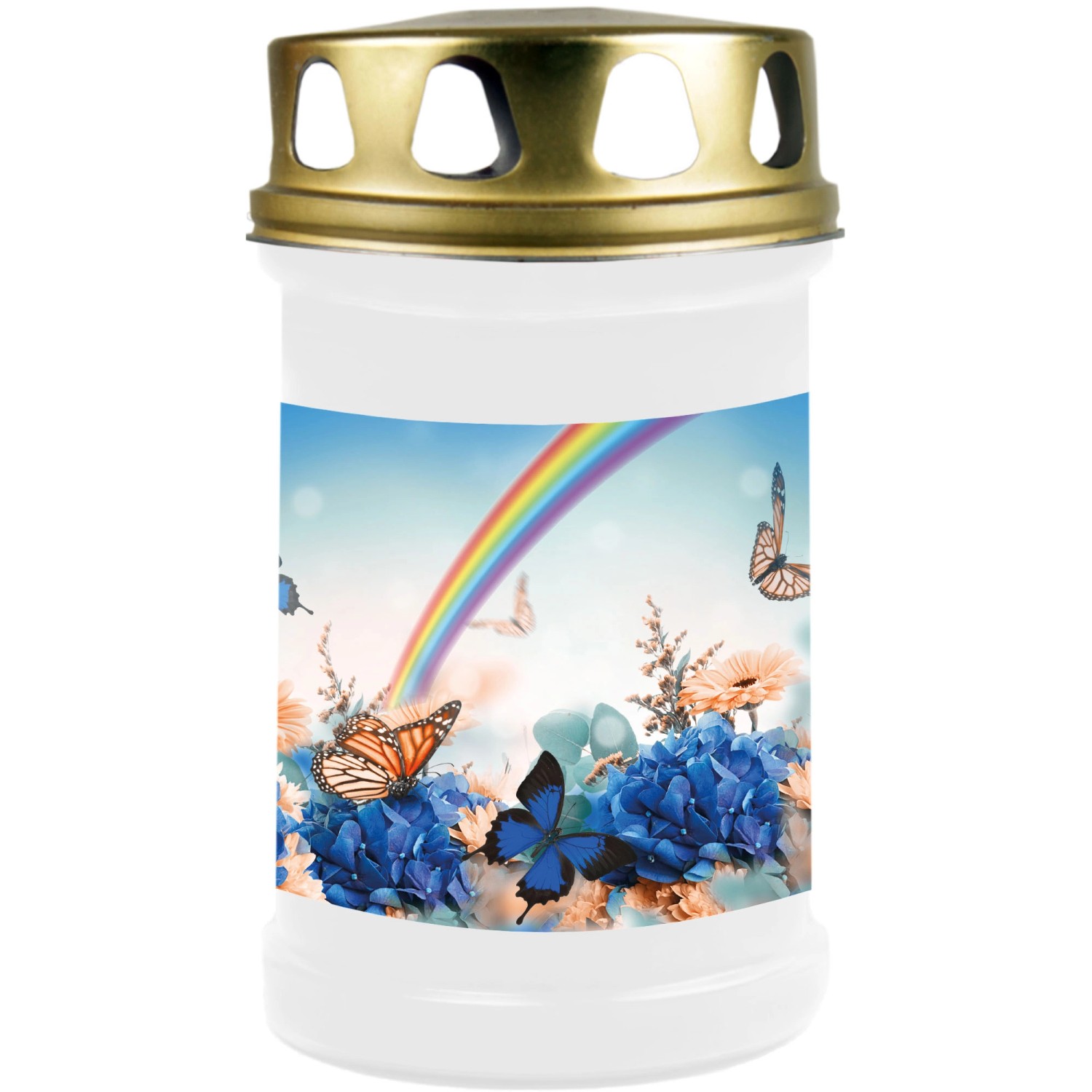 HS Candle Grabkerze Weiß 48h Deckel Gold Regenbogen günstig online kaufen