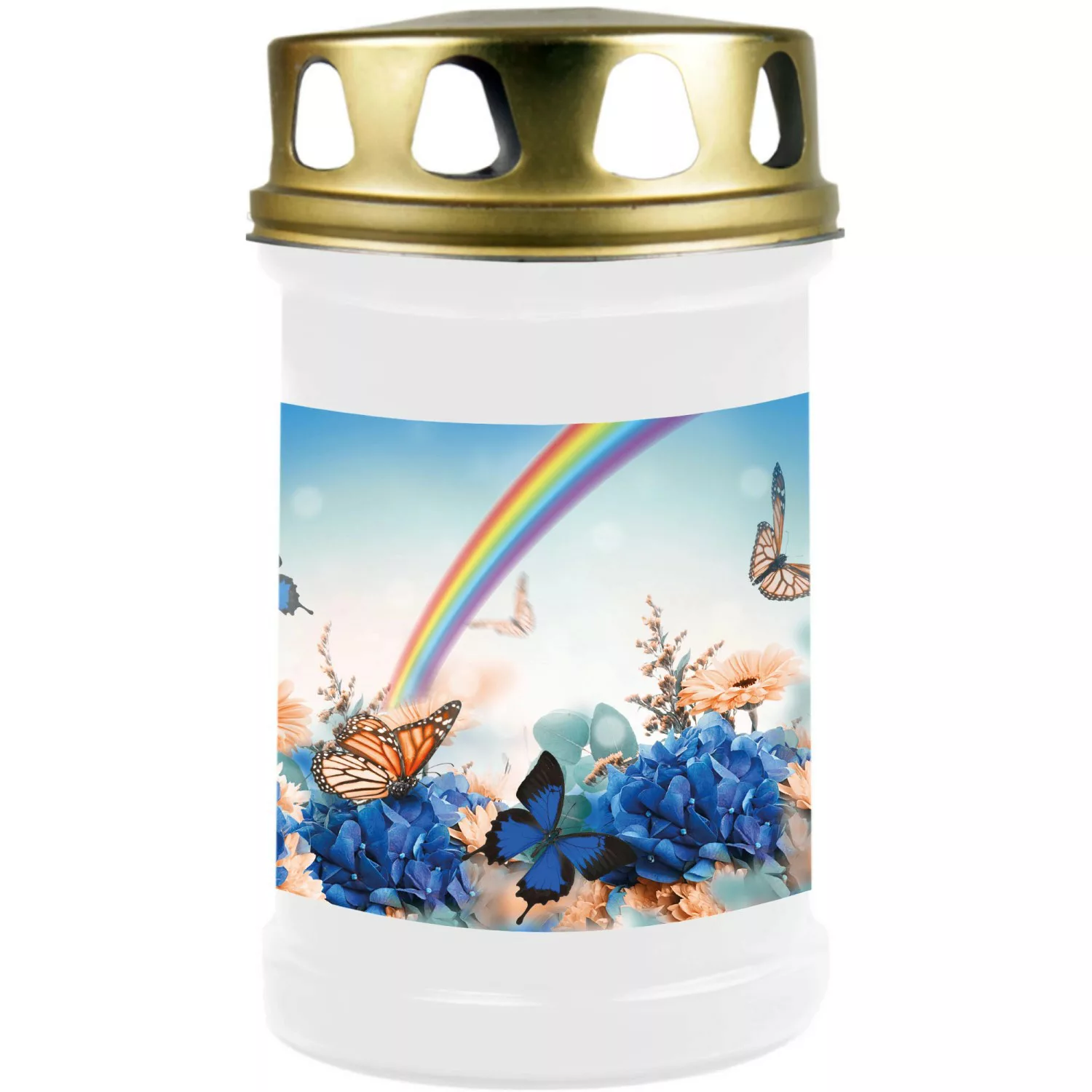 HS Candle Grabkerze Weiß 48h Deckel Gold Regenbogen günstig online kaufen