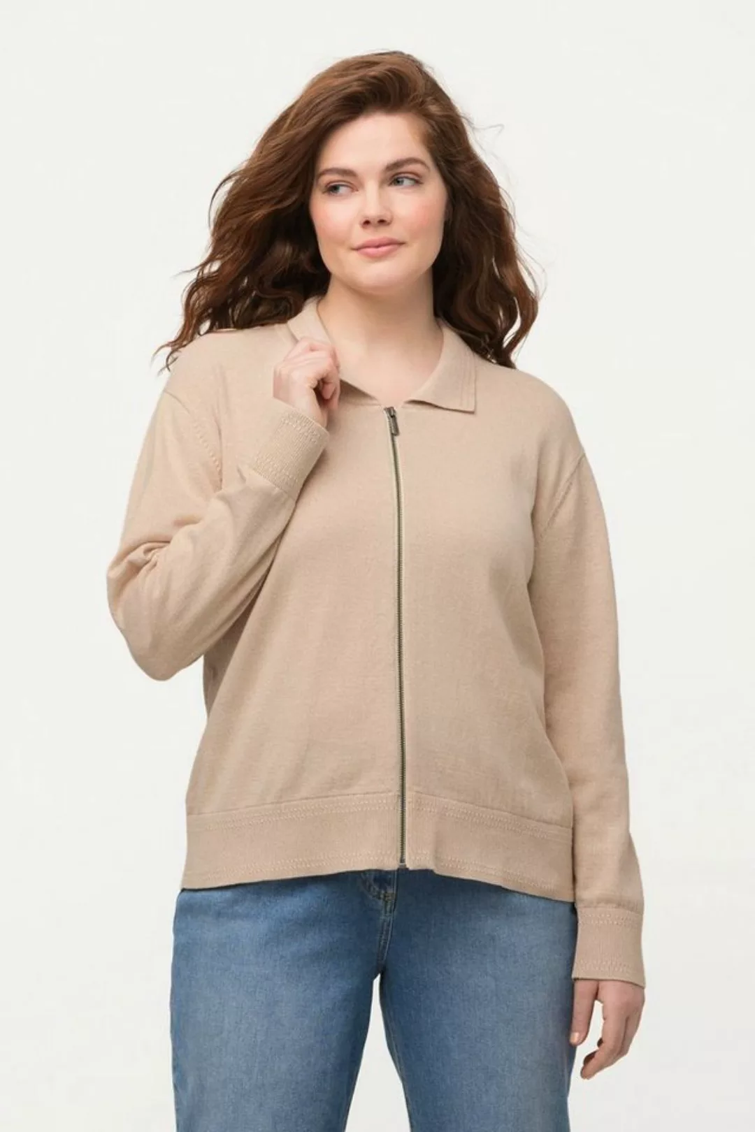 Ulla Popken Strickjacke Strickjacke Polokragen Reißverschluss Biobaumwolle günstig online kaufen