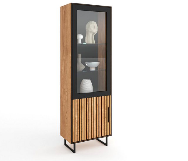 ELFO Vitrine in Eiche / schwarz, Eiche teilmassiv - 54x197x40cm (BxHxT) günstig online kaufen