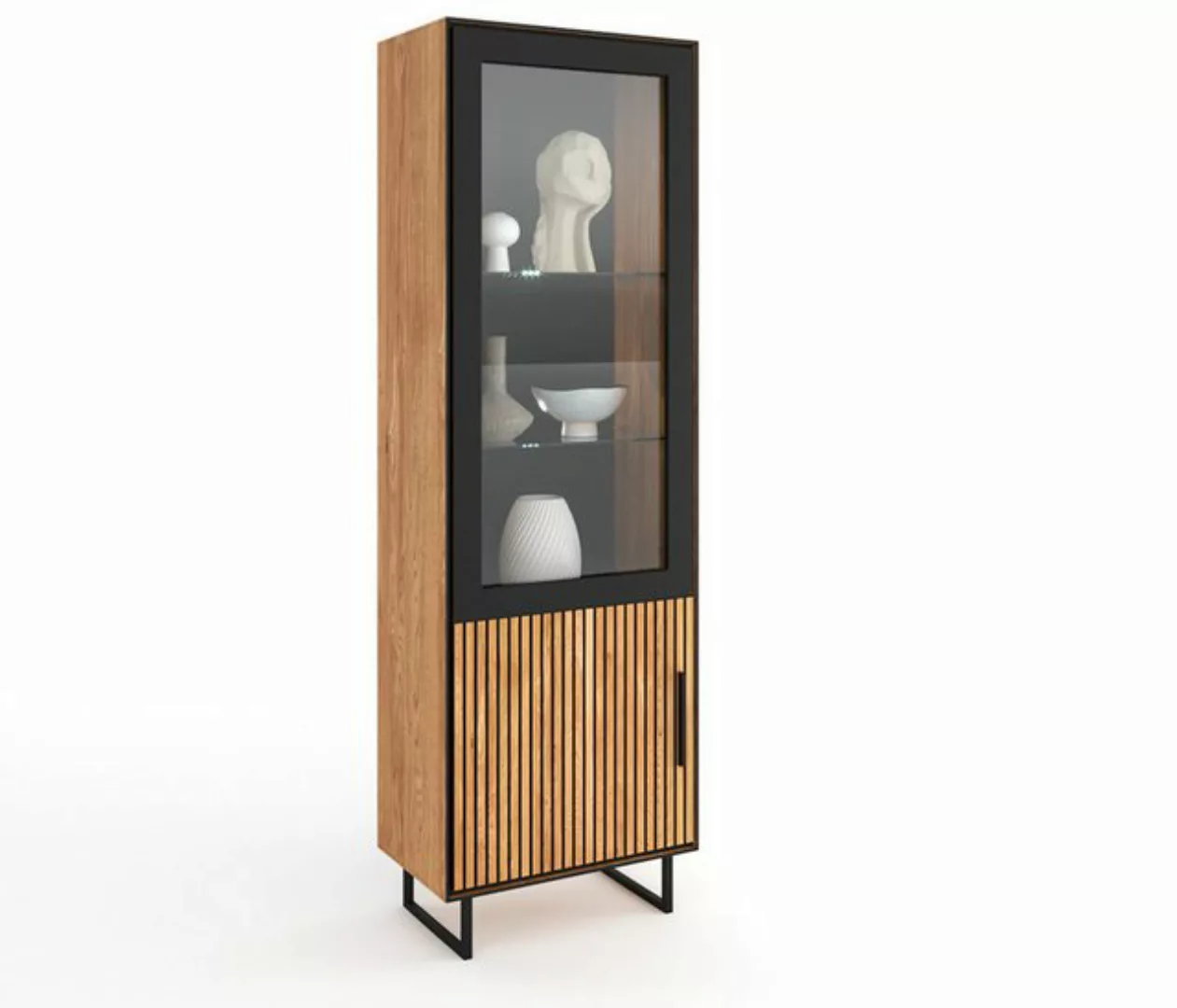 ELFO Vitrine in Eiche / schwarz, Eiche teilmassiv - 54x197x40cm (BxHxT) günstig online kaufen