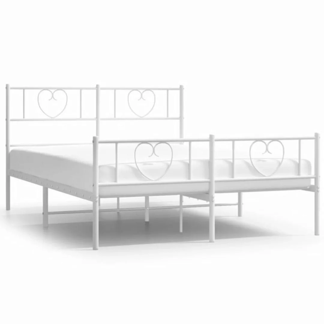 vidaXL Bettgestell Bettrahmen mit Kopf- und Fußteil Metall Weiß 140x190 cm günstig online kaufen