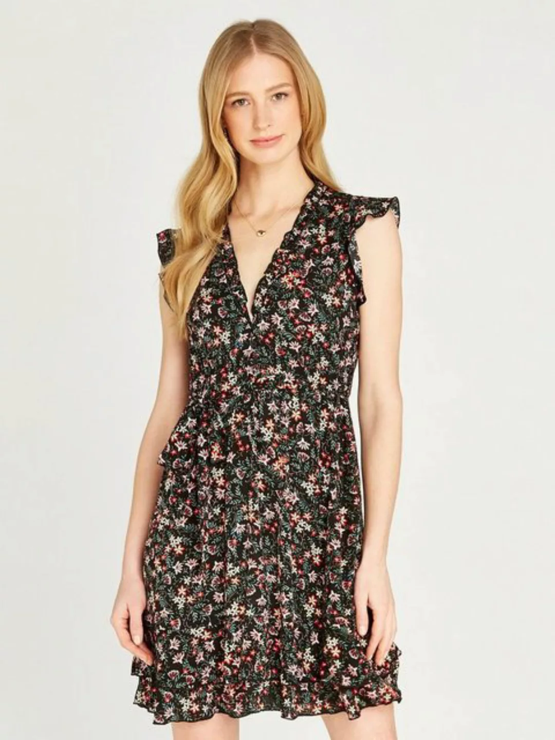Apricot Sommerkleid geblümt, mit Rüschen günstig online kaufen
