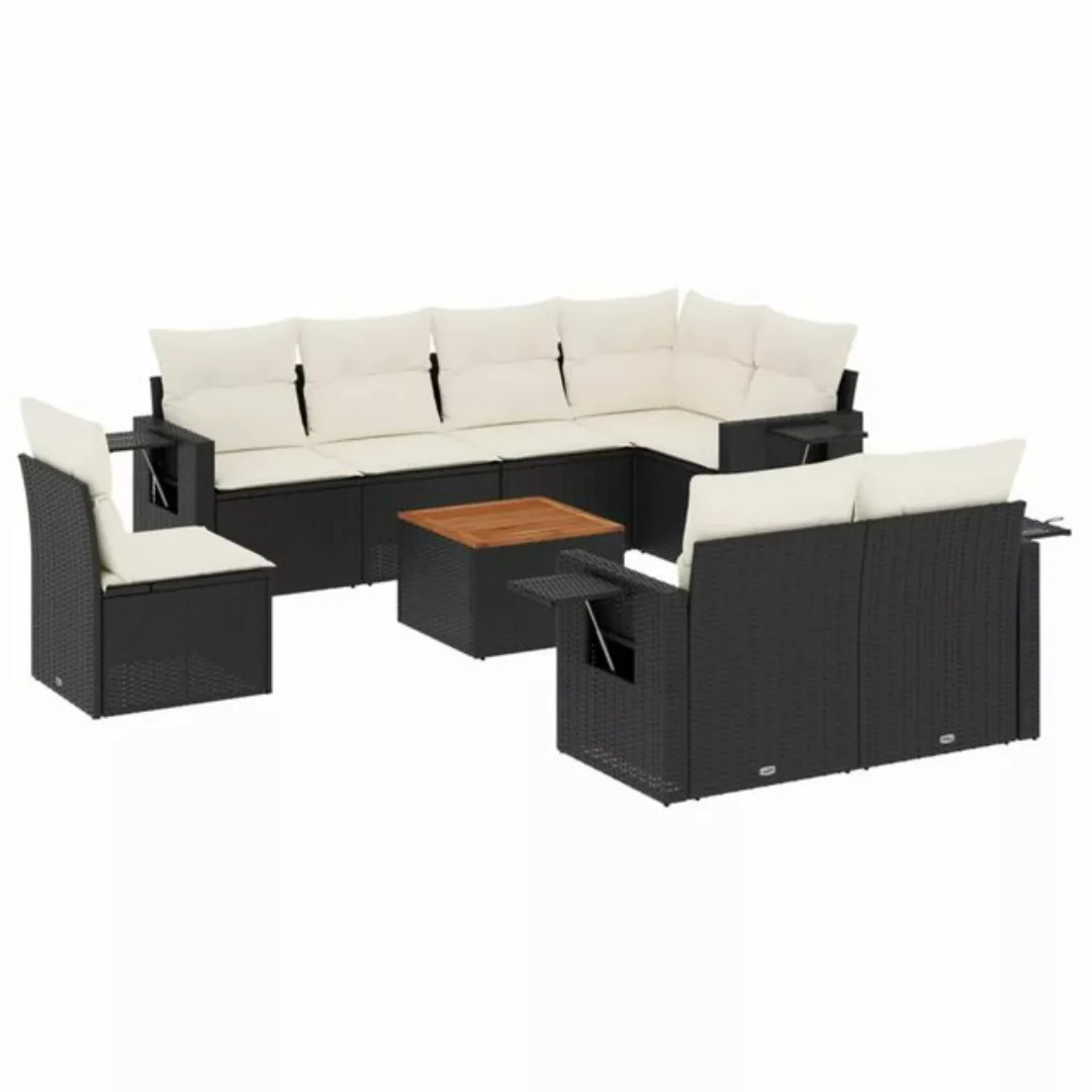 vidaXL Sofaelement 9-tlg. Garten-Sofagarnitur mit Kissen Schwarz Poly Ratta günstig online kaufen