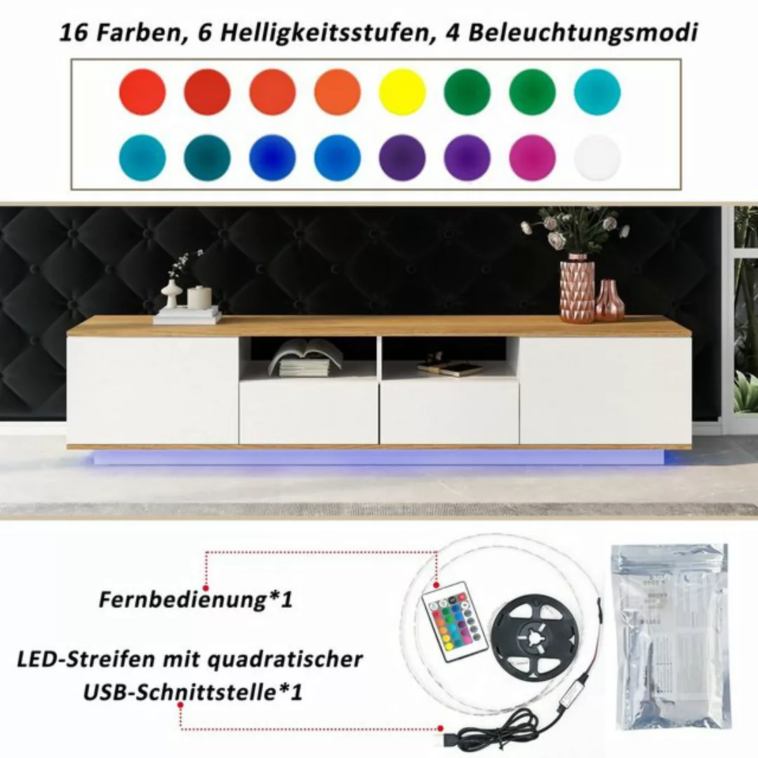 EXTSUD TV-Schrank LED Lowboard TV-Ständer mit Massivholzmaserung und viel S günstig online kaufen