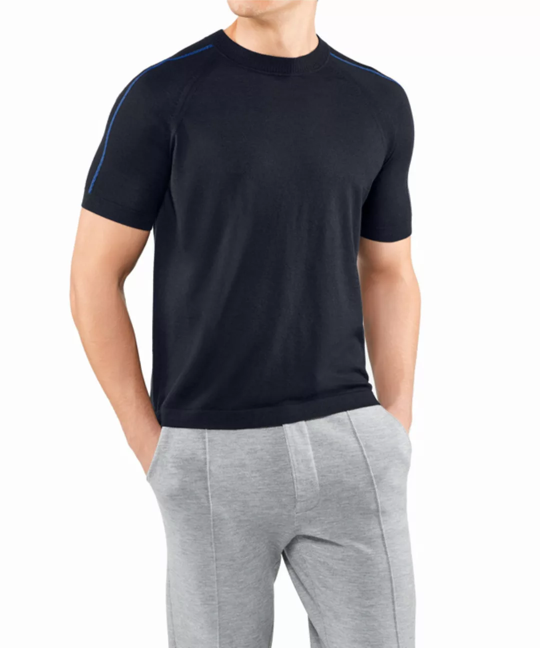 FALKE Herren T-Shirt Rundhals, L, Blau, Uni, Kaschmir, 60157-643704 günstig online kaufen