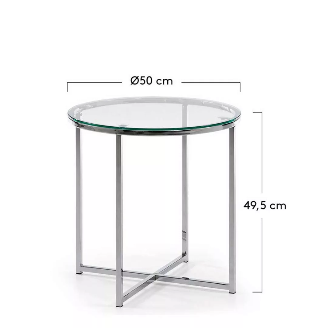 Runder Beistelltisch 50 cm hoch aus Glas und Metall günstig online kaufen