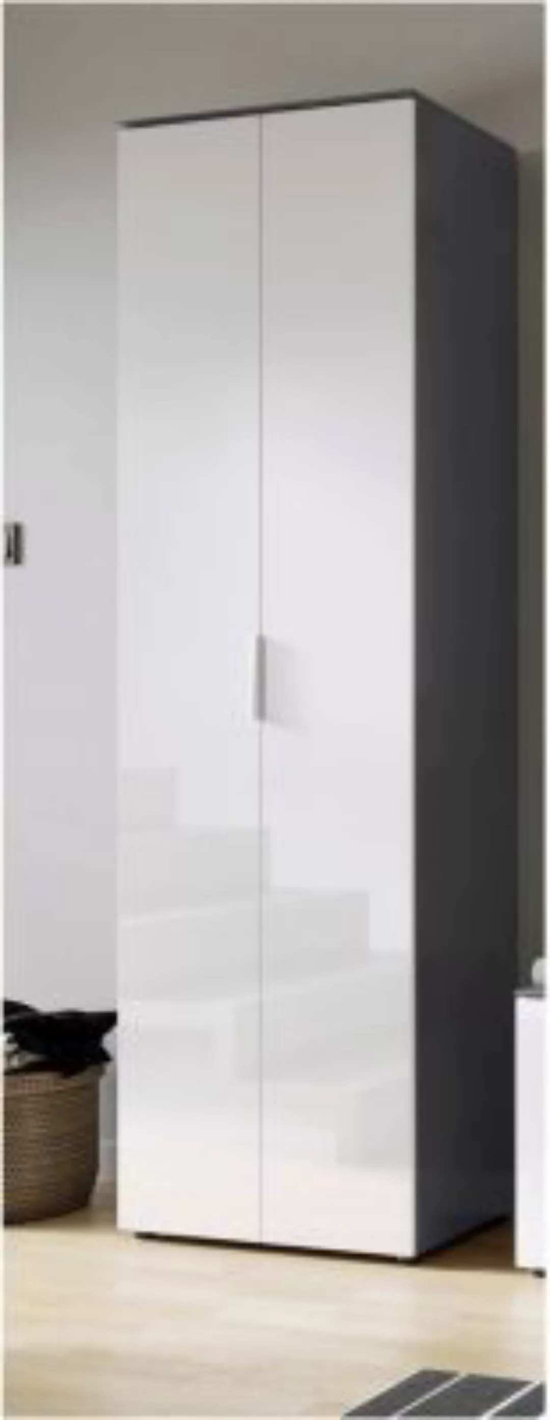 Lomadox Garderobenschrank RIMBACH-01 in Graphitgrau mit Glasfronten weiß, B günstig online kaufen