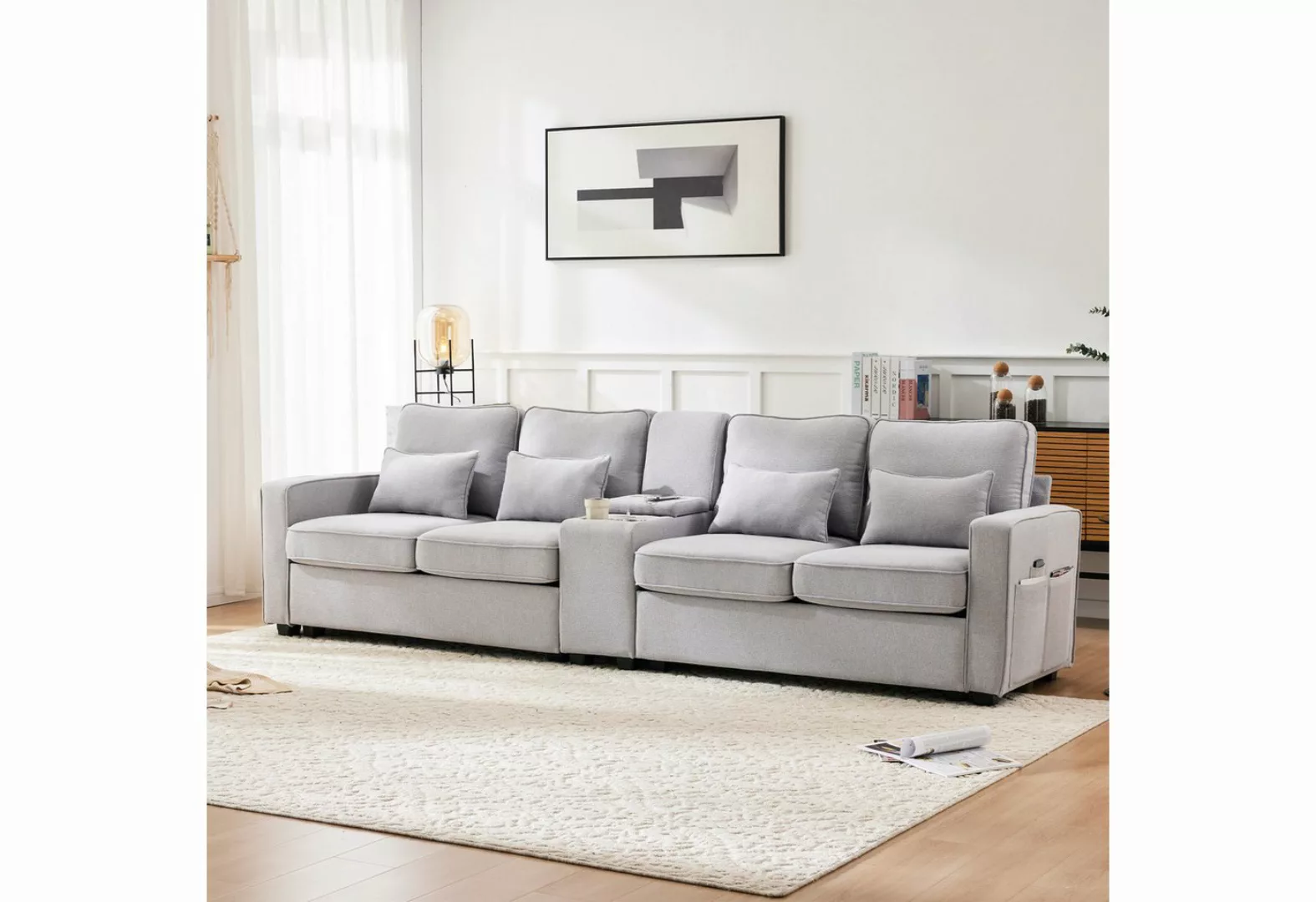 Merax 4-Sitzer mit Seitentaschen und Getränkehälter, XXL-Sofa mit USB,Chais günstig online kaufen