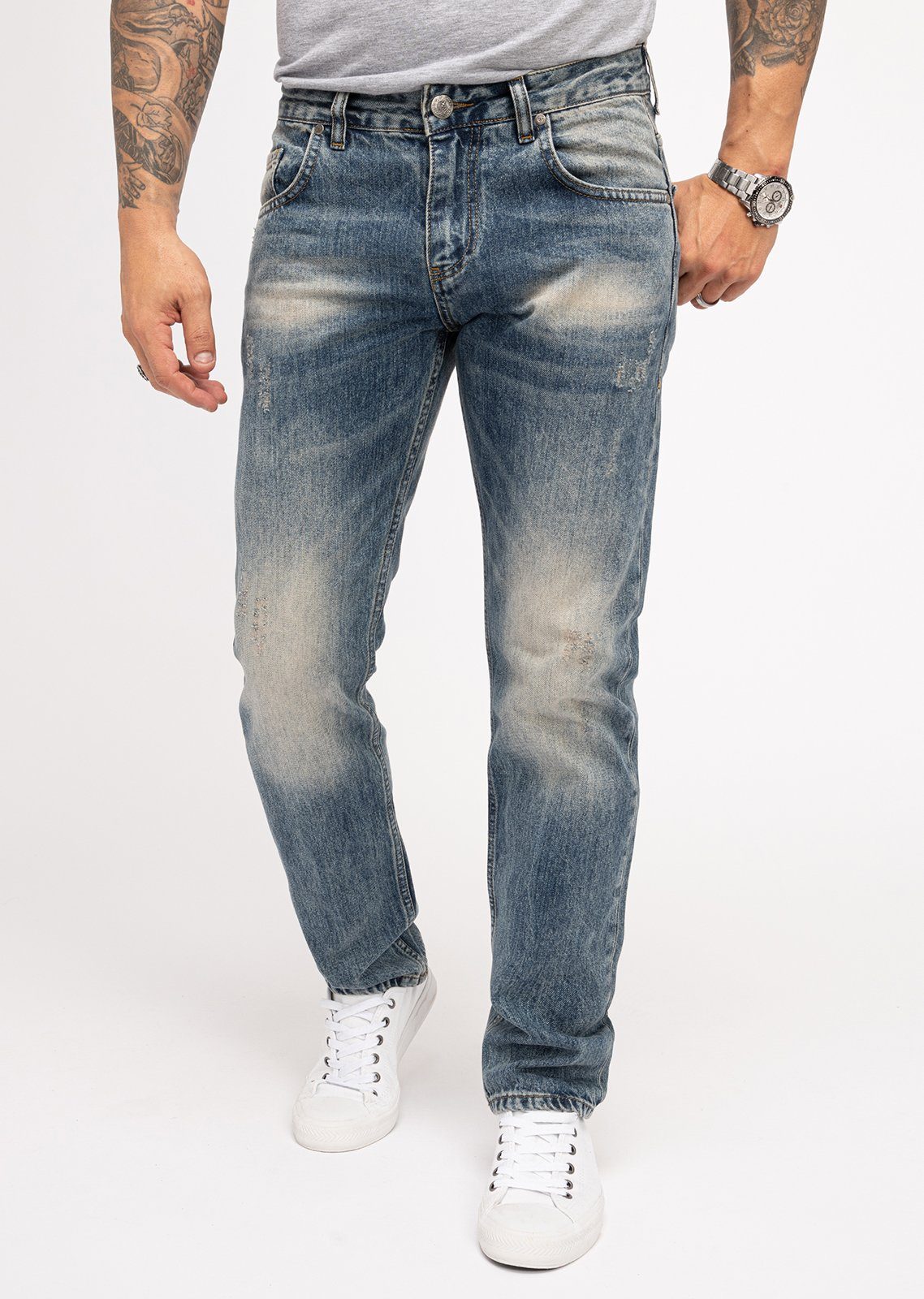 Indumentum Regular-fit-Jeans Herren Jeans Stonewashed Blau günstig online kaufen