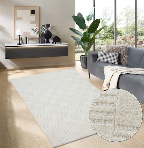 my home Wollteppich »Motala«, rechteckig, 14 mm Höhe, Hoch-Tief-Effekt, Kur günstig online kaufen