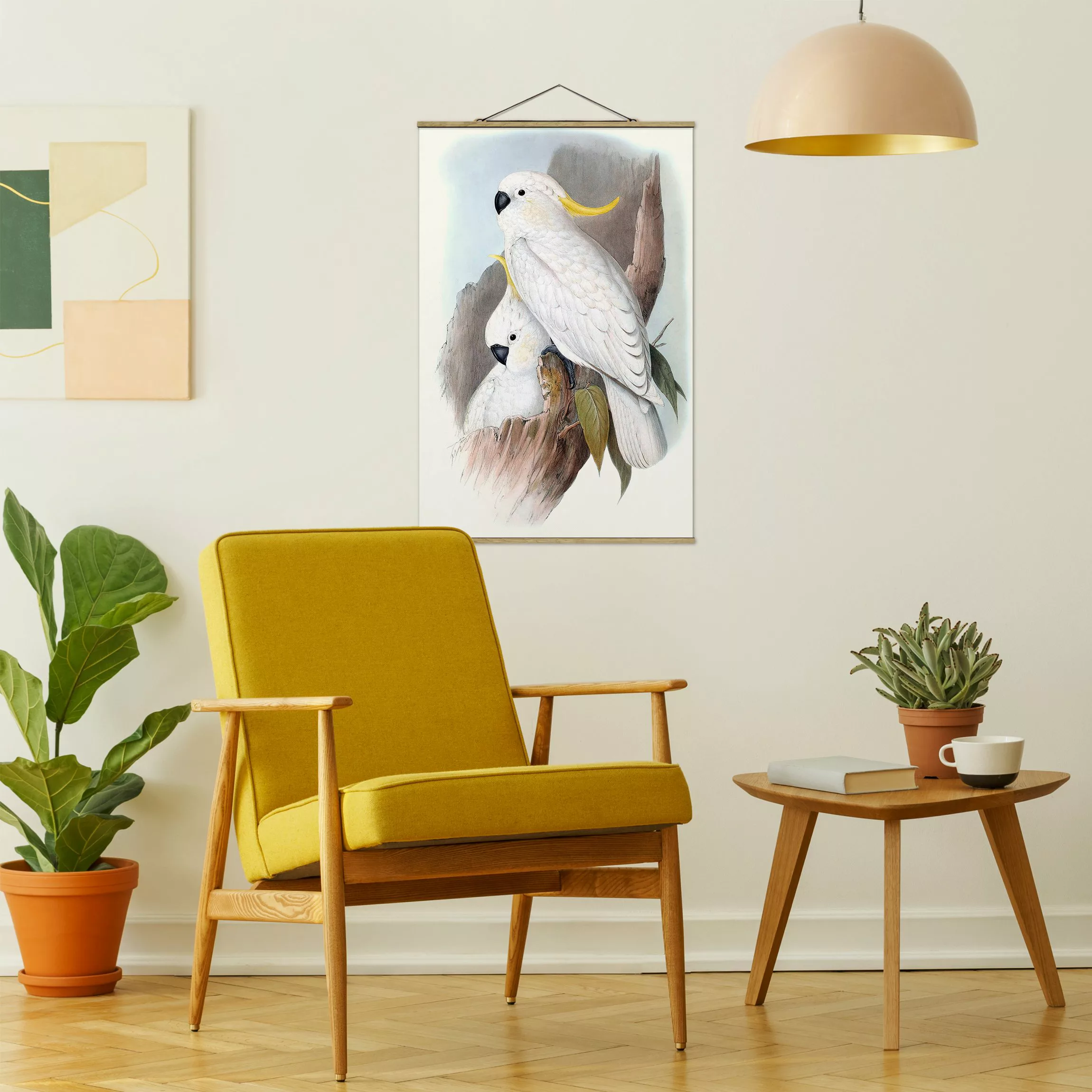 Stoffbild Tiere mit Posterleisten - Hochformat Pastell Papageien III günstig online kaufen