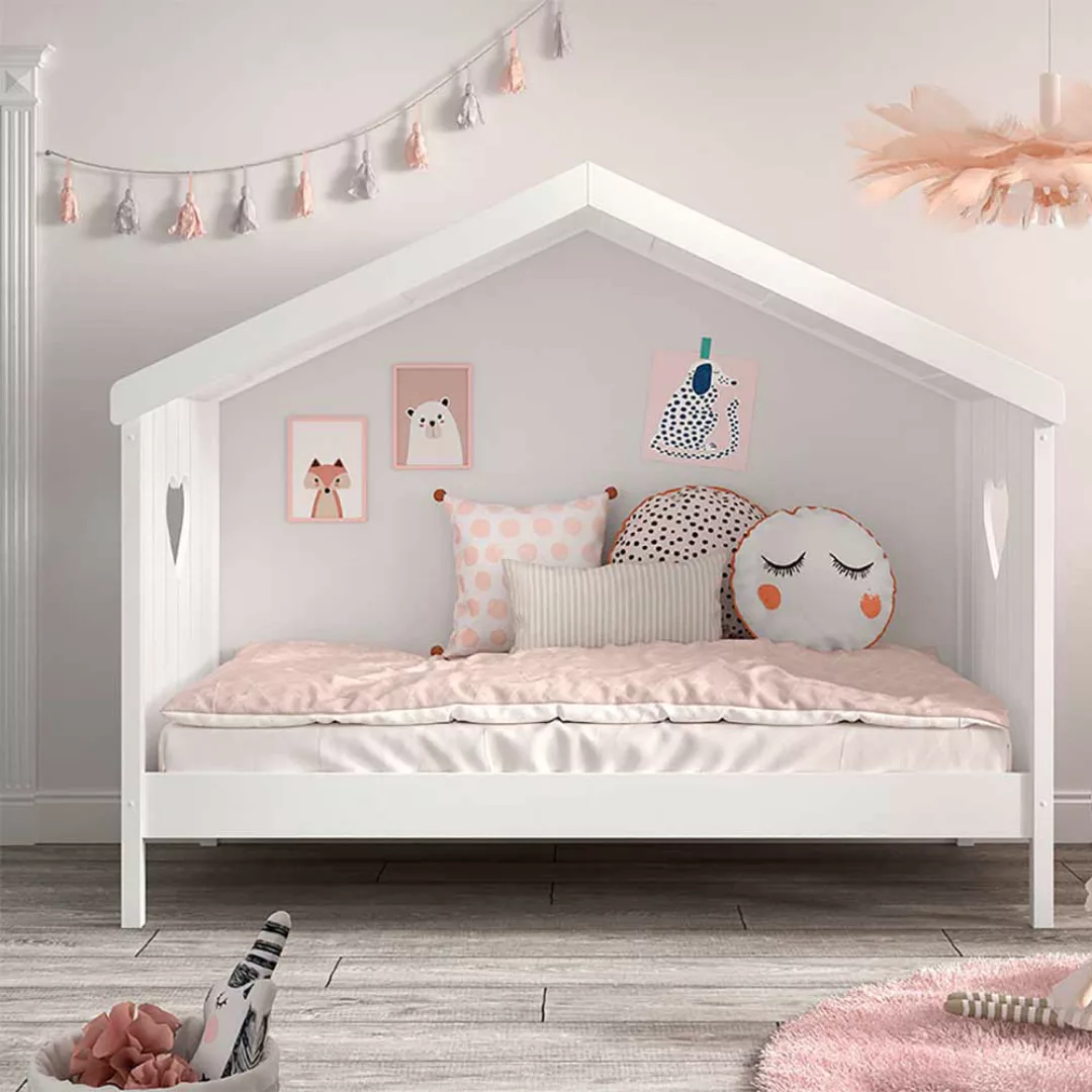 Kinder Kojenbett Haus Skandi in Weiß lackiert Herz Motiv günstig online kaufen