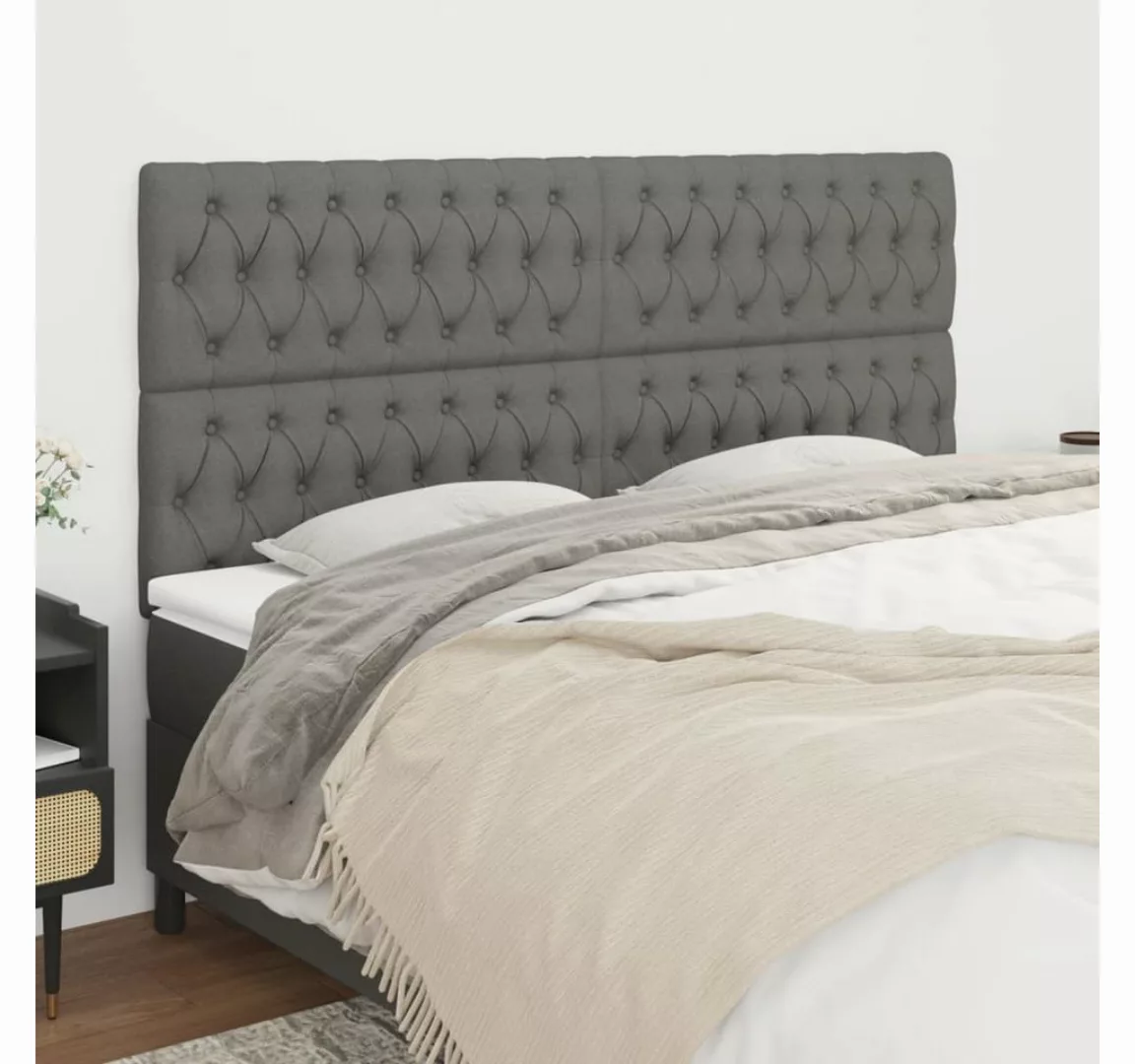 vidaXL Bett, Kopfteile 4 Stk. Dunkelgrau 90x7x78/88 cm Stoff günstig online kaufen