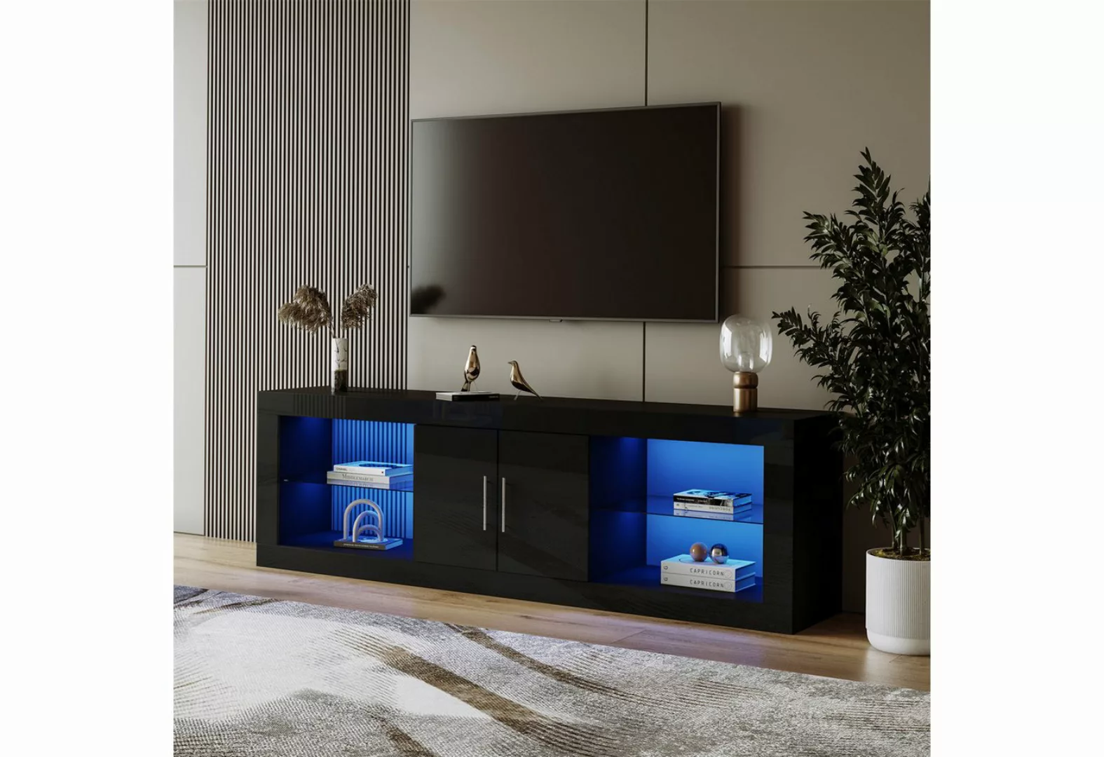 autolock TV-Schrank Moderner schwarzer TV-Ständer,16-Farben-LED,Bluetooth-S günstig online kaufen