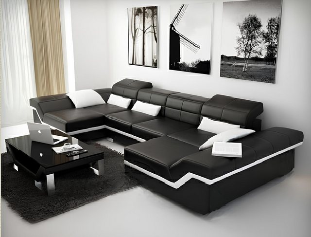 JVmoebel Kunstlederbett XXL Ledersofa mit USB Ecksofa Wohnlandschaft Big Co günstig online kaufen