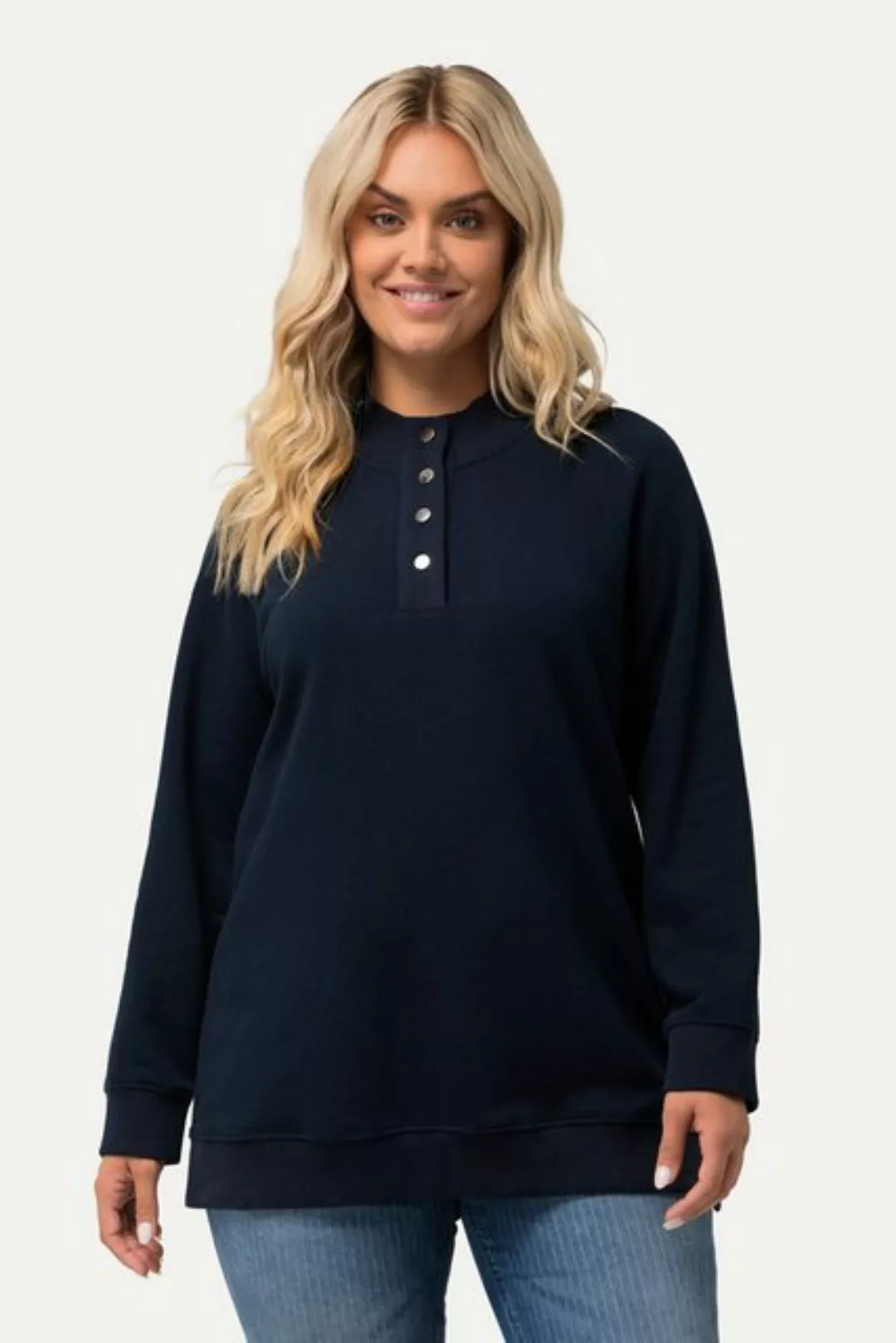 Ulla Popken Sweatshirt Sweatshirt Stehkragen Knöpfe Langarm günstig online kaufen