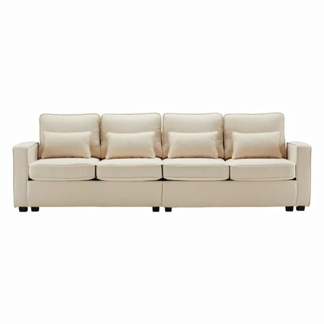 EXTSUD Sofa 4-Sitzer-Sofa aus Leinenstoff, Sofa mit Armlehnentaschen und 4 günstig online kaufen