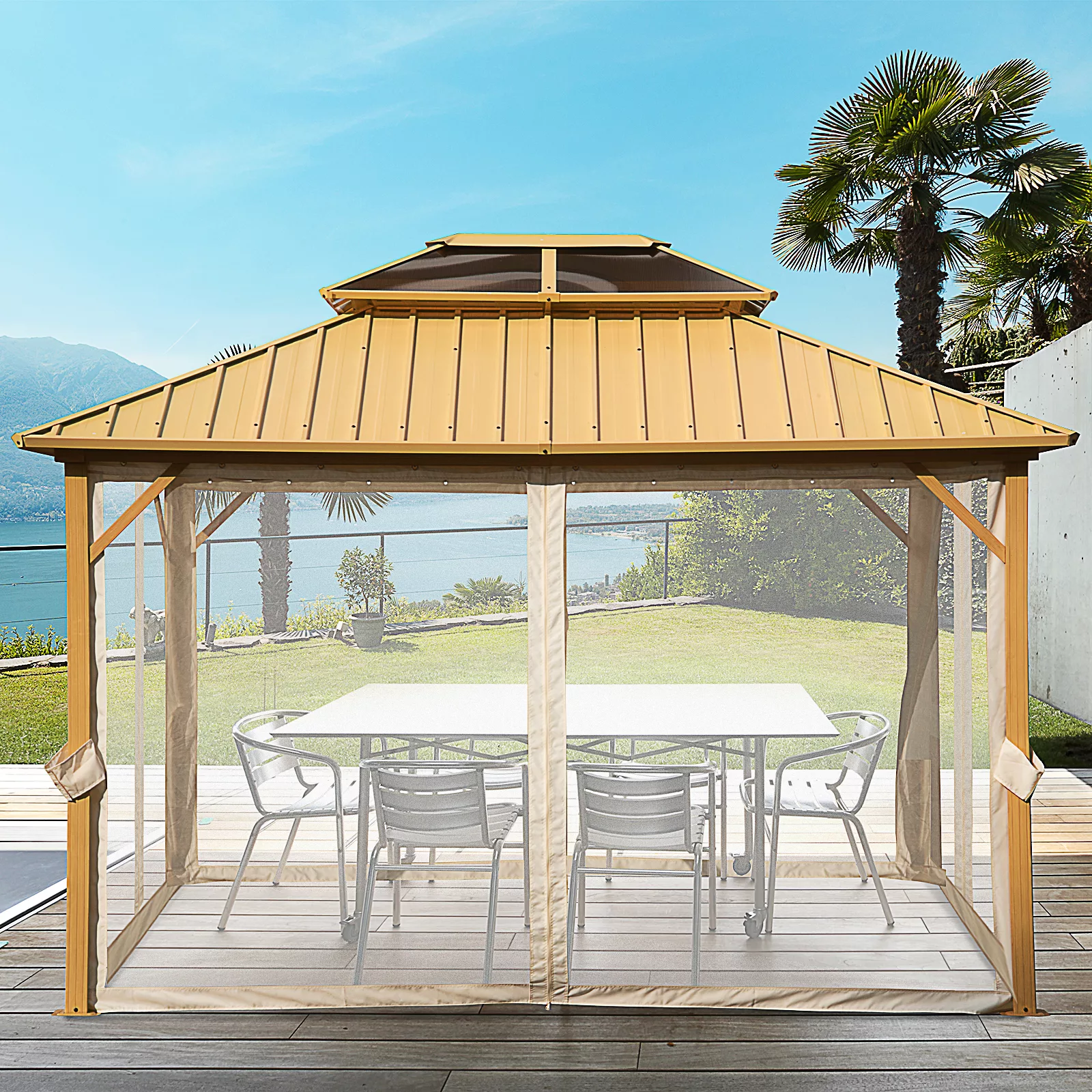 Outsunny Pavillon mit Seitenwänden Partyzelt 3,65 x 2,99 x 2,84 m mit PC-Da günstig online kaufen