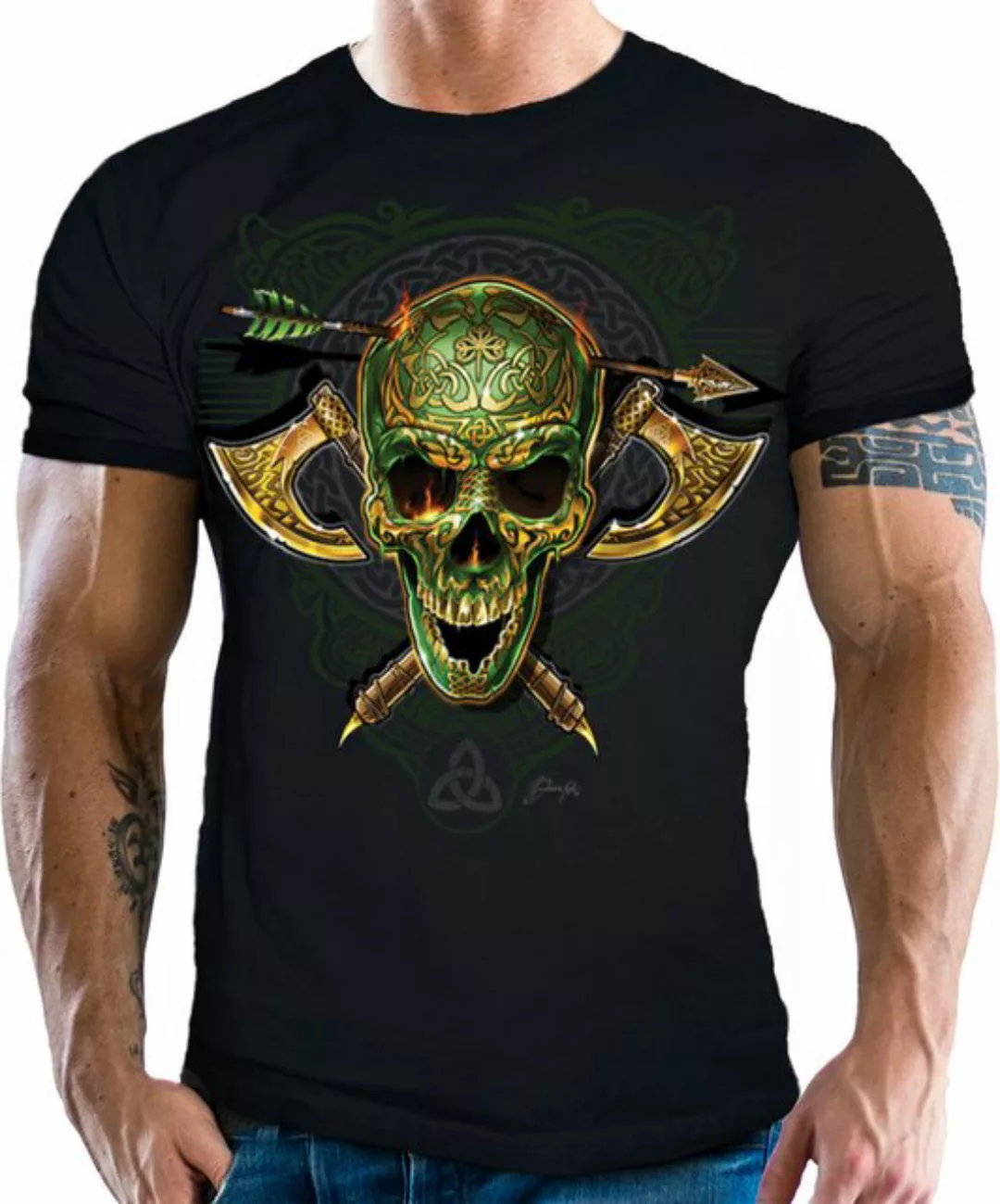 LOBO NEGRO® T-Shirt für Wikinger Nordic Keltic Fans: Warrior Skull günstig online kaufen