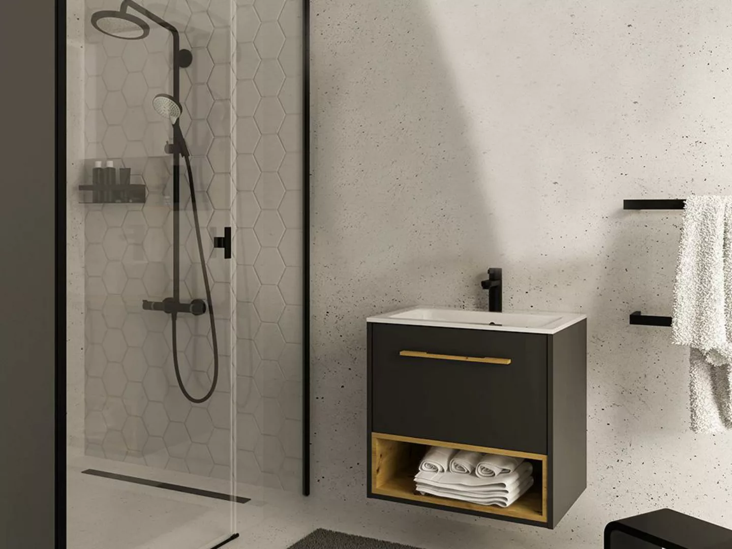 Waschbeckenunterschrank hängend - B. 60 cm - Anthrazit - YANGRA günstig online kaufen