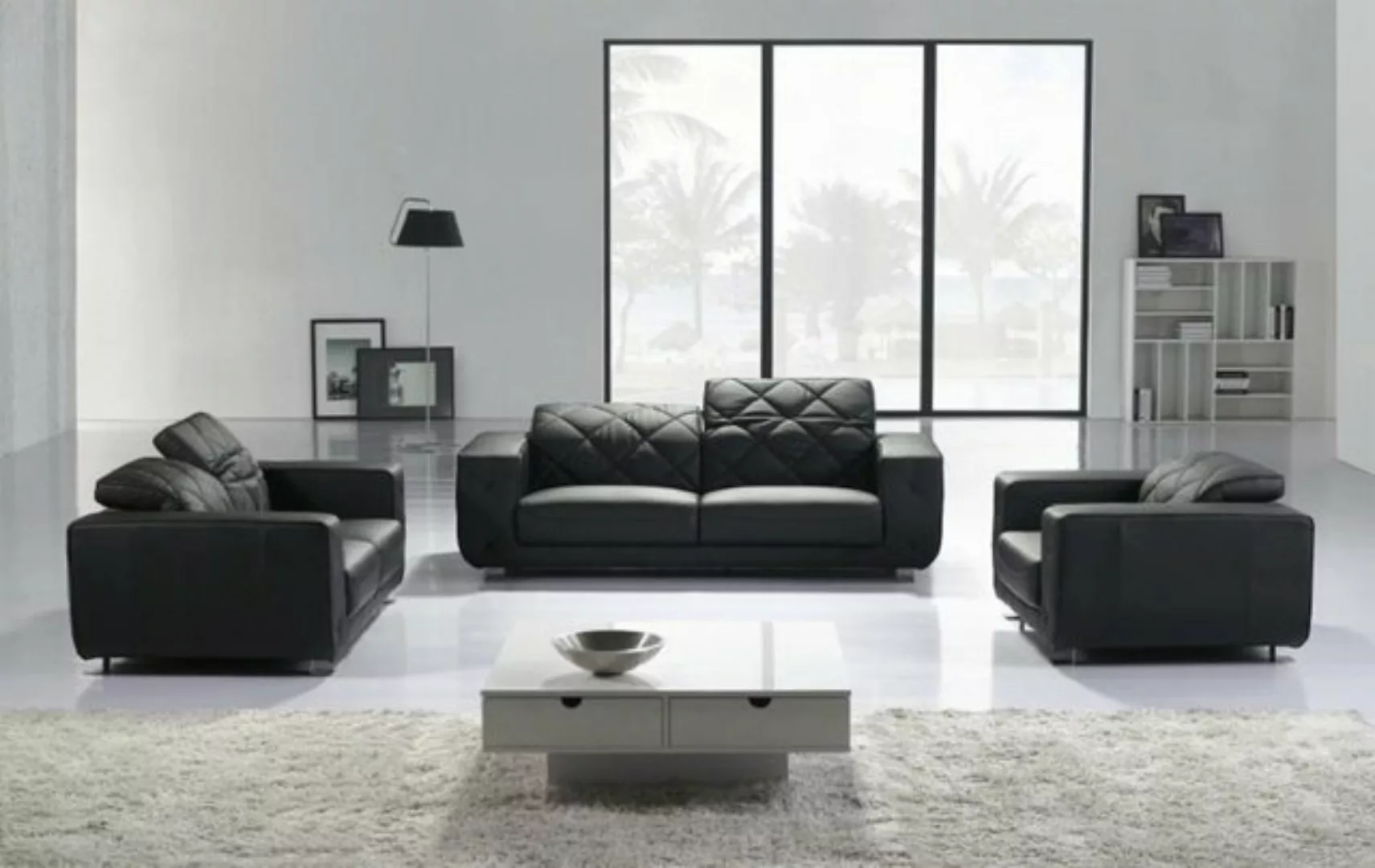 JVmoebel Sofa Schwarzes Ledersofa Sofagarnitur 3+2+1 Set Polstersofa Design günstig online kaufen