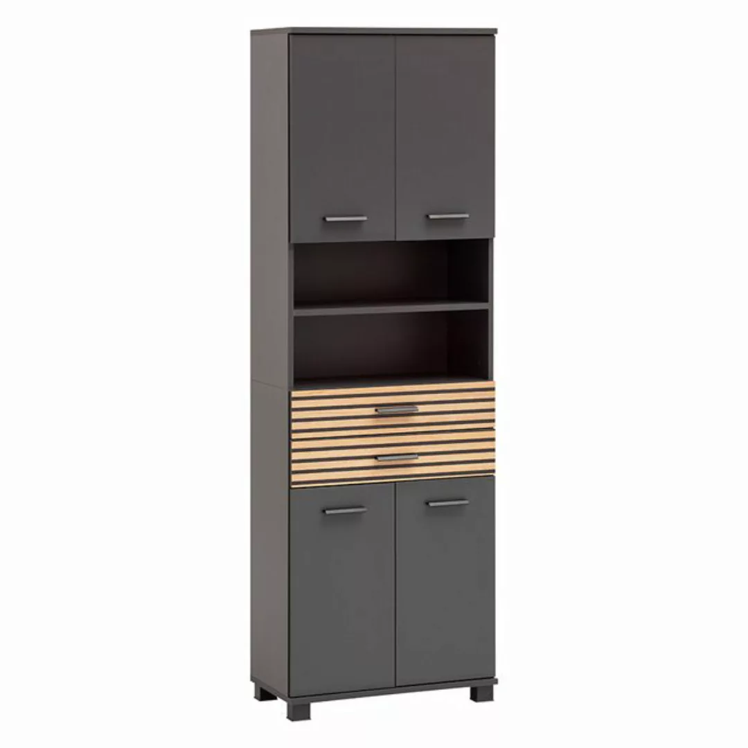 Lomadox Hochschrank KANE-80 anthrazit Akustikpaneel-Optik Badschrank 59,8x1 günstig online kaufen