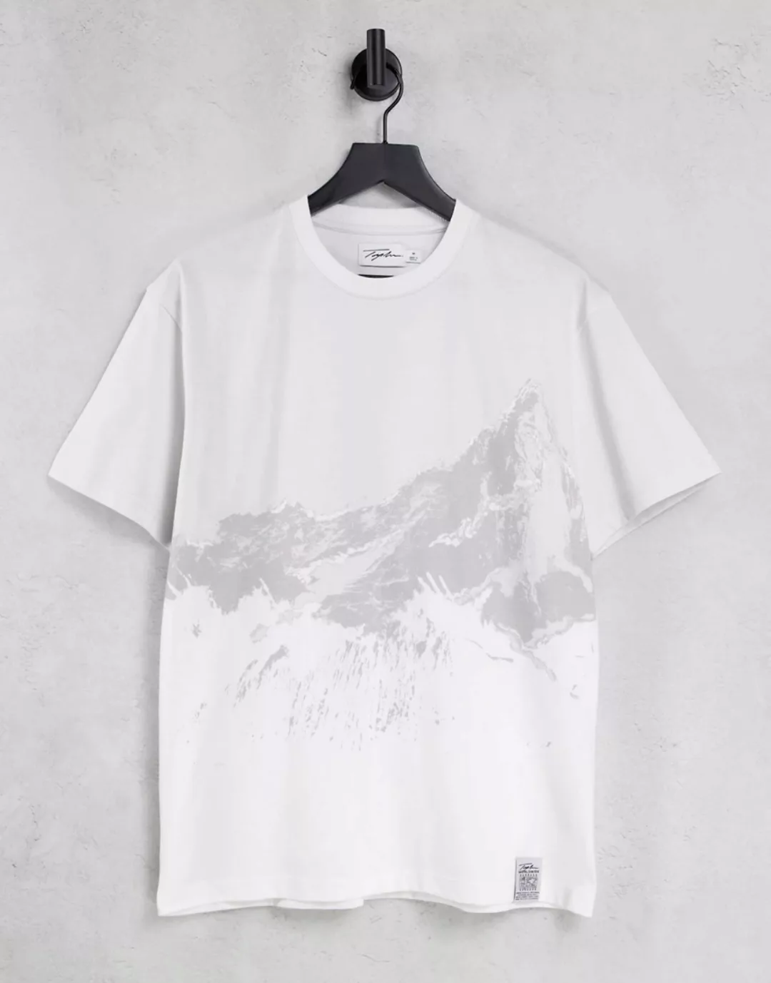 Topman – Oversize-T-Shirt in Grau mit Signatur-Logo und großem Berg-Print günstig online kaufen