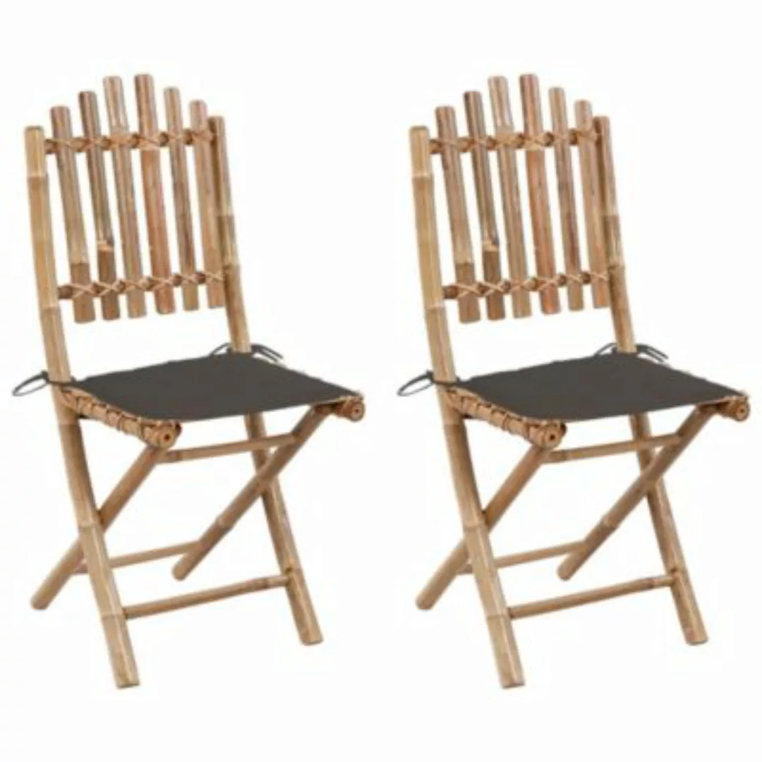 vidaXL Klappbare Gartenstühle 2 Stk. mit Kissen Bambus Gartenstuhl taupe günstig online kaufen