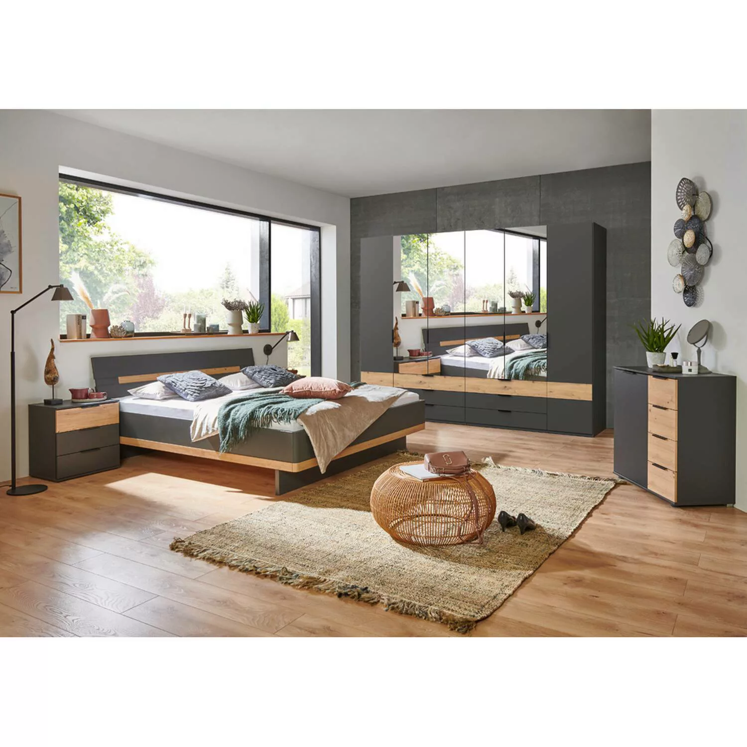 Schlafzimmer Möbel Set, 5-teilig, mit Drehtürenschrank GRANADA-43 in graphi günstig online kaufen