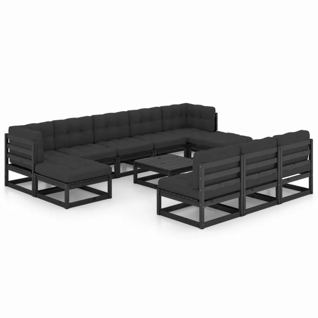 11-tlg. Garten-lounge-set Mit Kissen Schwarz Massivholz Kiefer günstig online kaufen