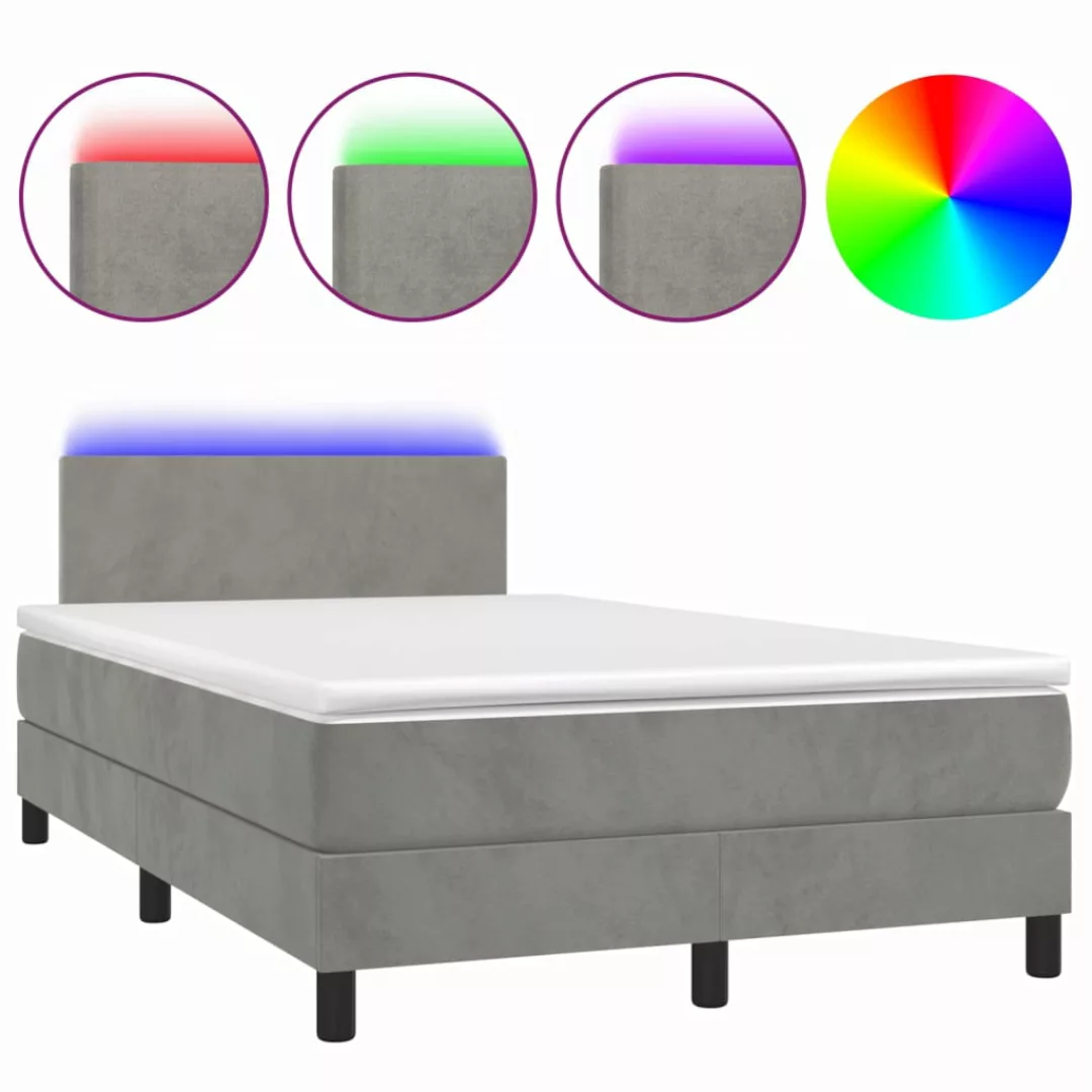 Vidaxl Boxspringbett Mit Matratze & Led Hellgrau 120x200 Cm Samt günstig online kaufen