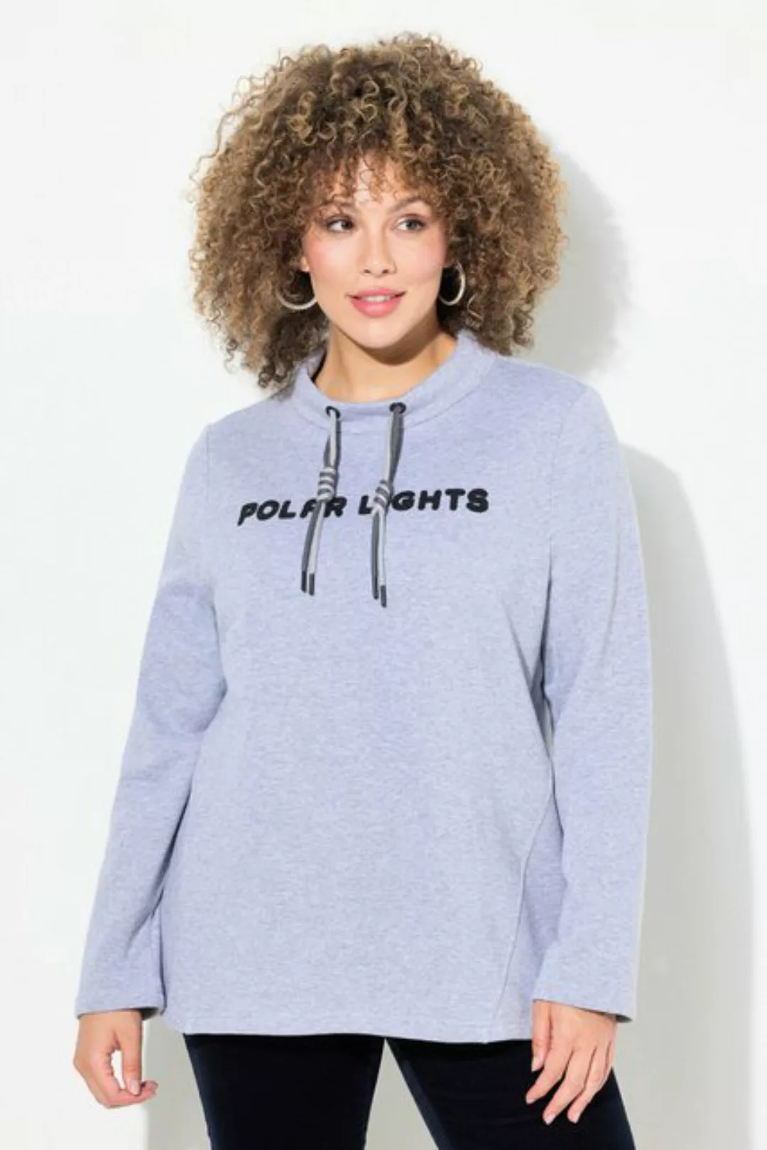 Ulla Popken Sweatshirt Sweater Schriftmotiv Stehkragen Langarm günstig online kaufen