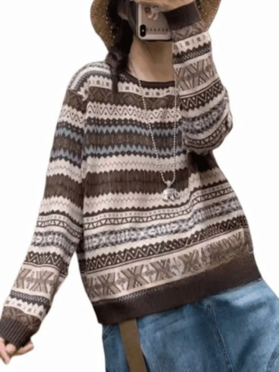 YRIIOMO Strickpullover Damen Strickpullover Herbst-Winter lose Plus-Size Ru günstig online kaufen