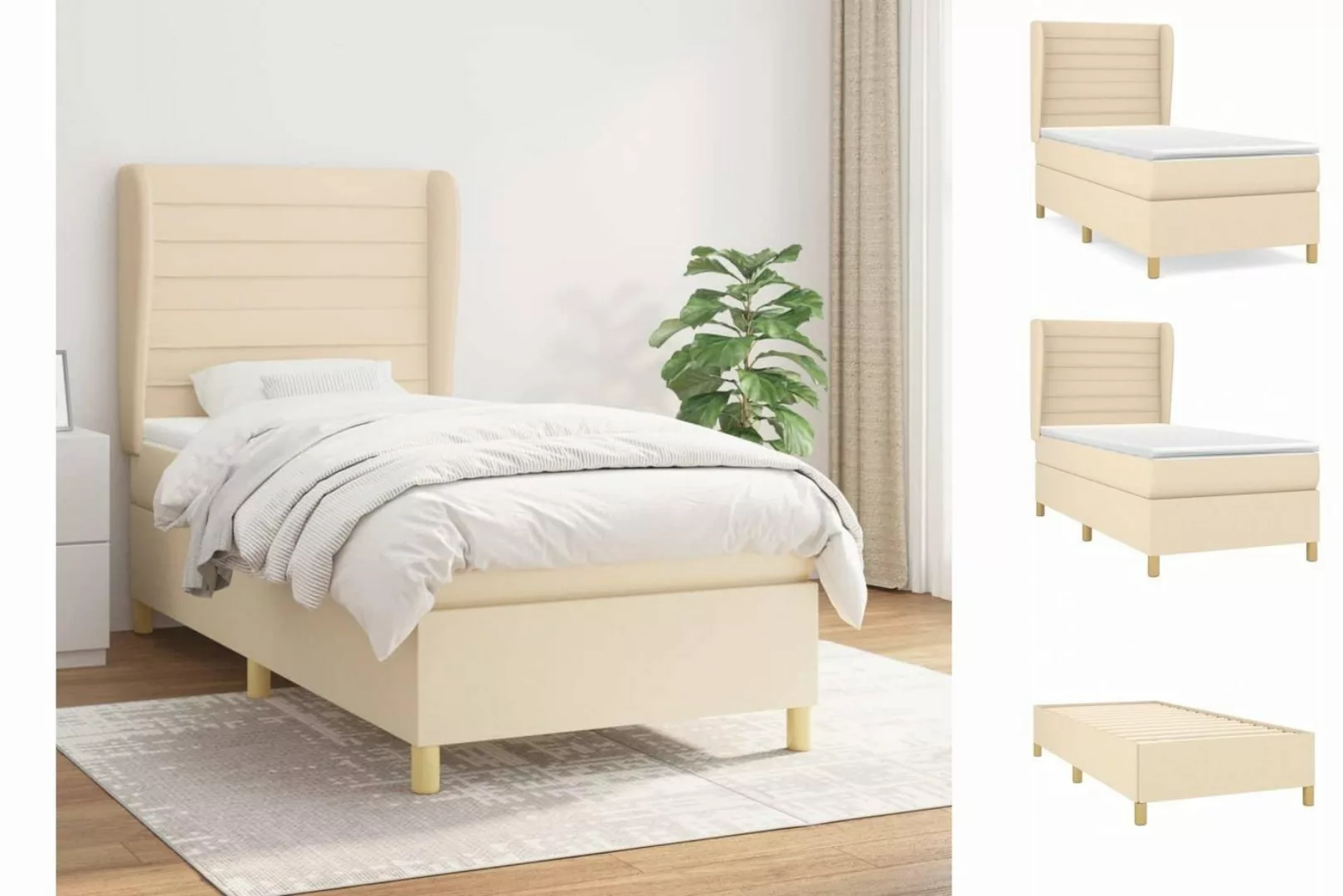 vidaXL Boxspringbett Boxspringbett mit Matratze Creme 100x200 cm Stoff Bett günstig online kaufen