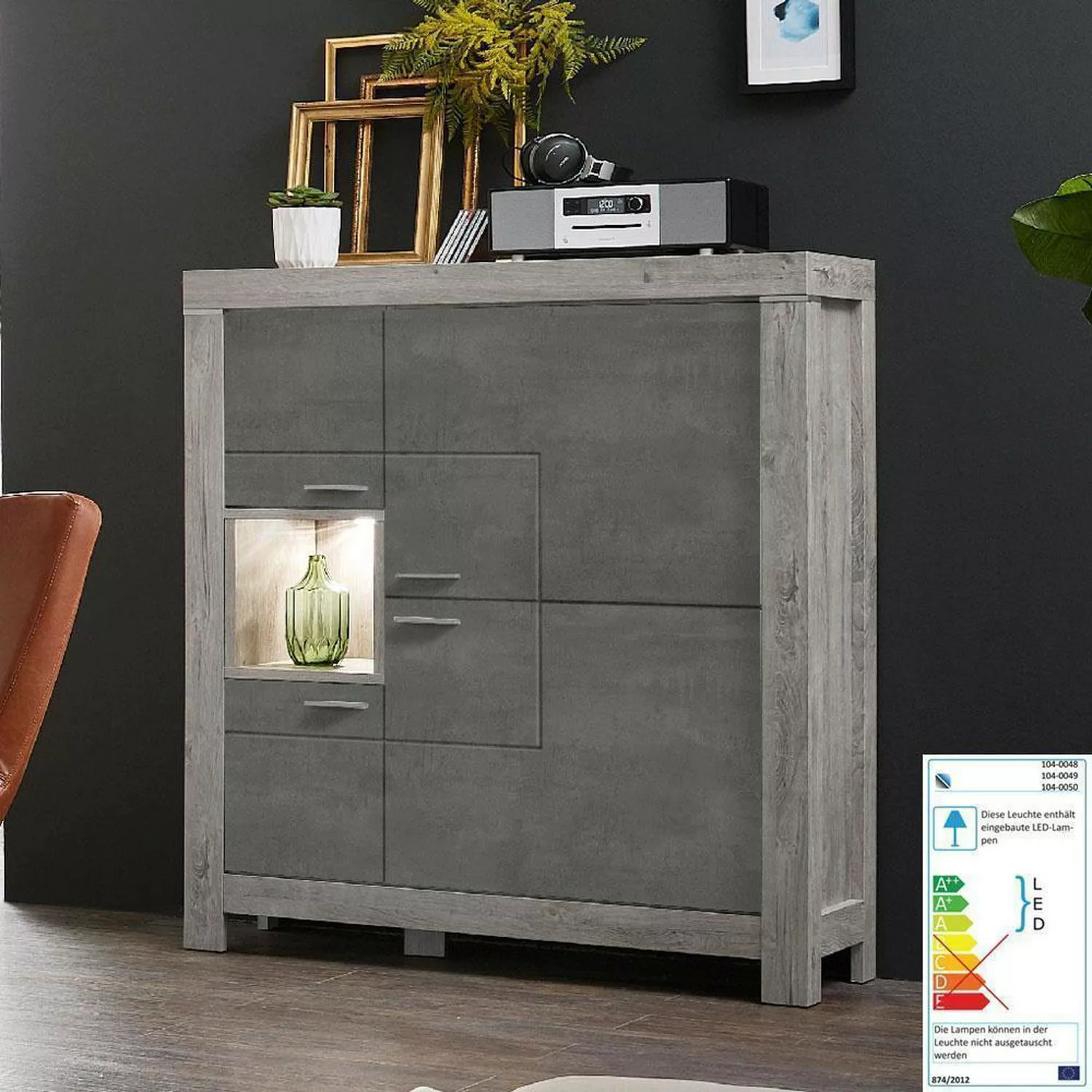 Highboard mit Front in Betonoxid und Korpus Haveleiche GRONAU-55 BxHxT: 118 günstig online kaufen