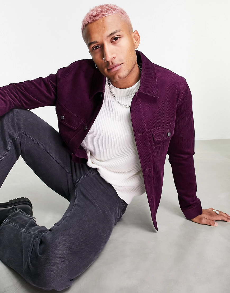 Topman – Westernjacke aus Cord in Lila-Violett günstig online kaufen