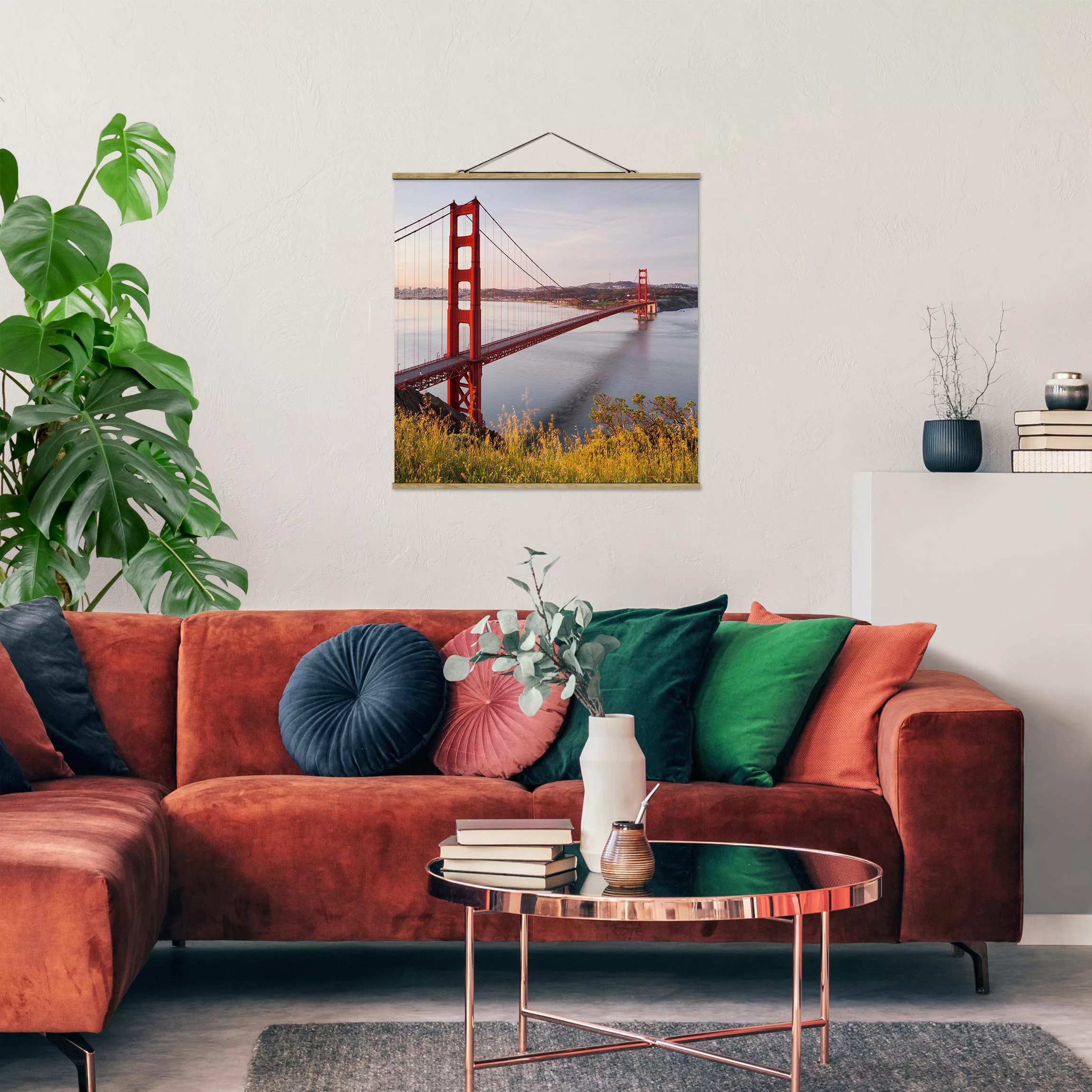 Stoffbild Architektur mit Posterleisten - Quadrat Golden Gate Bridge in San günstig online kaufen