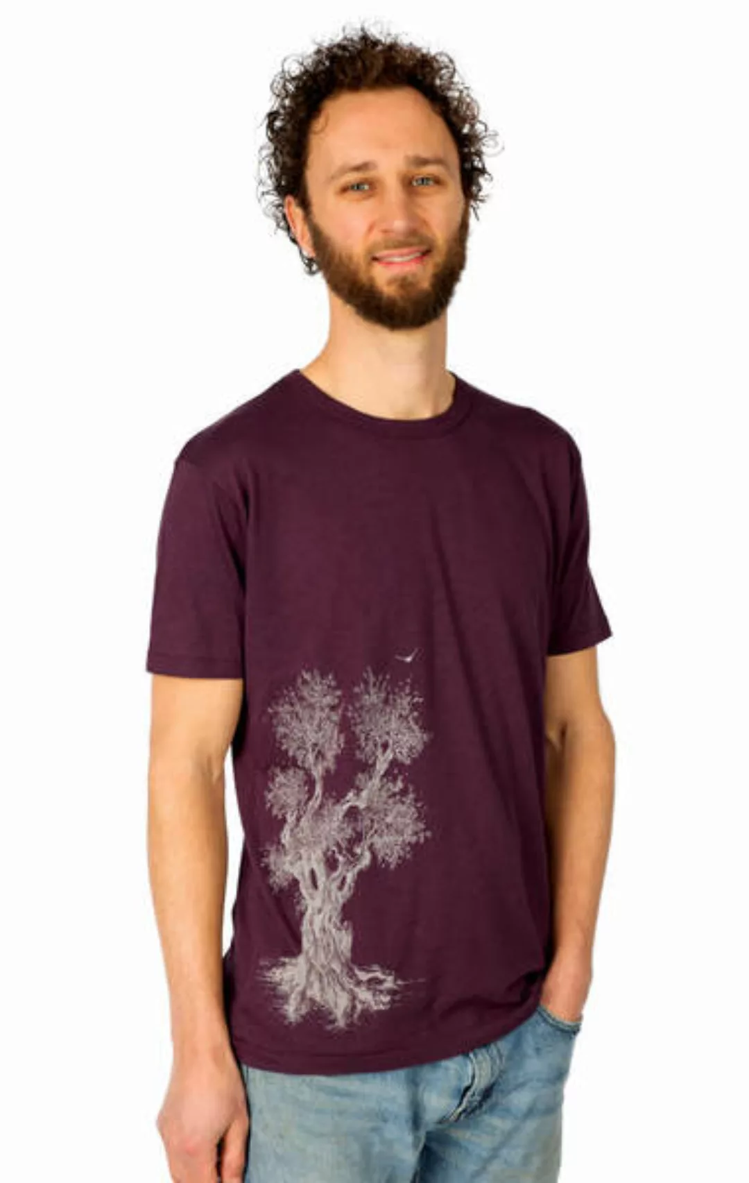Bambus Shirt Fairwear Für Herren "Olive Tree" In Aubergine günstig online kaufen