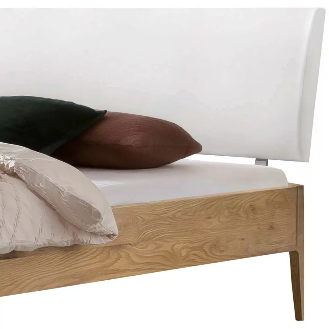 Bett mit Polsterkopfteil Weiß aus Wildeiche Massivholz 140x200 günstig online kaufen