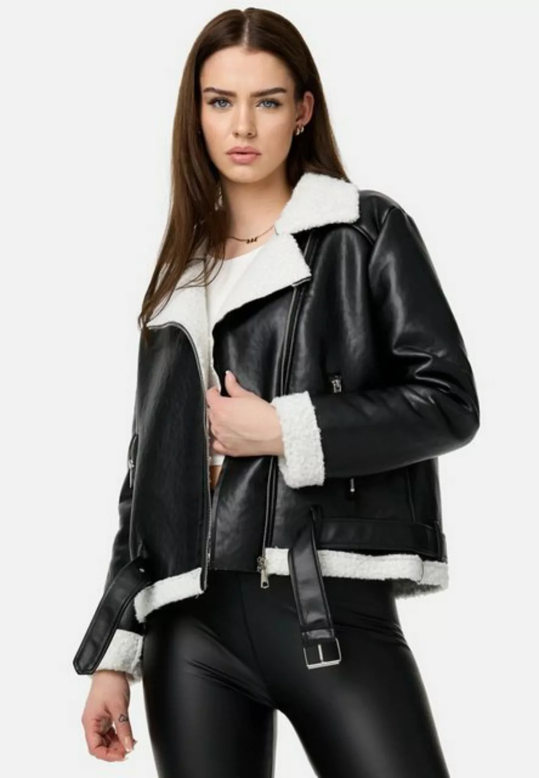 Worldclassca Lederimitatjacke Worldclassca Bikerjacke Lederimitat Lammfelli günstig online kaufen