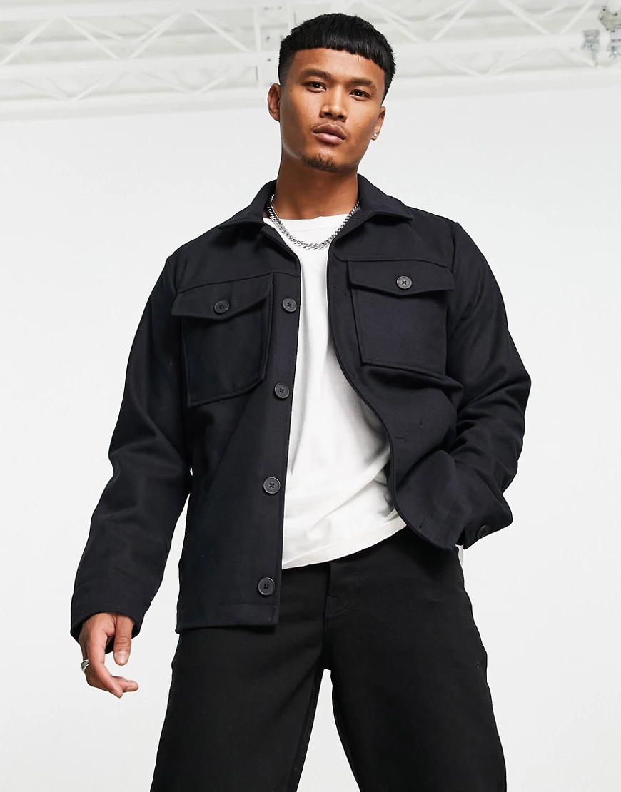 Jack & Jones Originals – Jacke aus Wollmischung in Schwarz-Marineblau günstig online kaufen