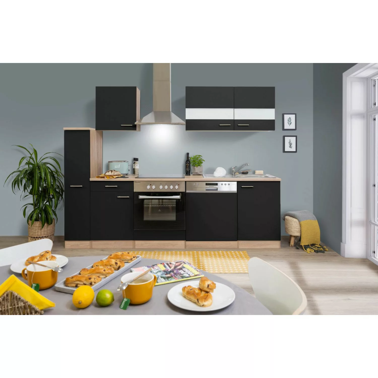 Respekta Economy Küchenzeile KB220WWBSC 220 cm Weiß-Beton Optik günstig online kaufen